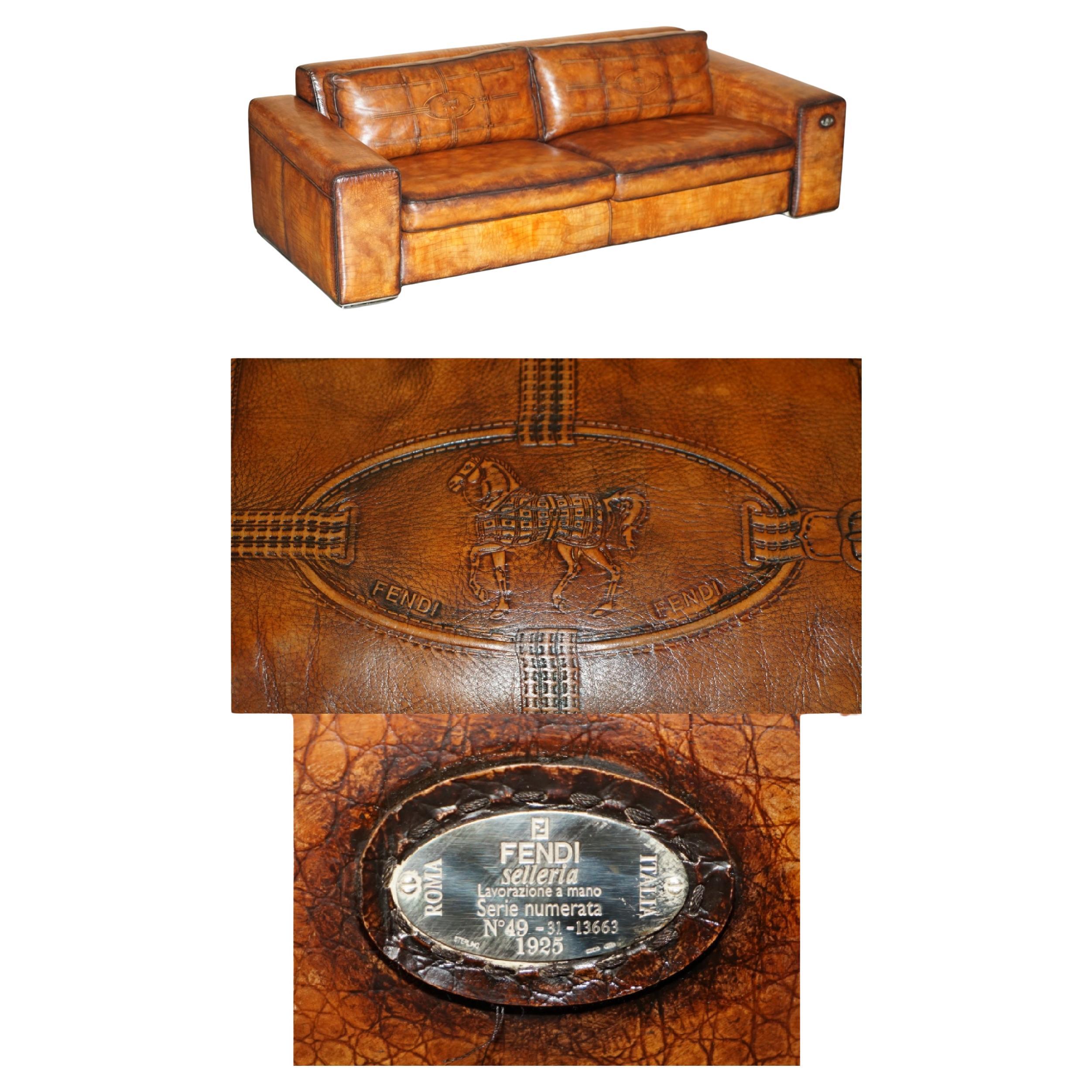 RARE SOFA ÉQUESTRIAN EMBOSÉ FENDI CROCODILE ALLIGATOR PATiNA HAND DYED