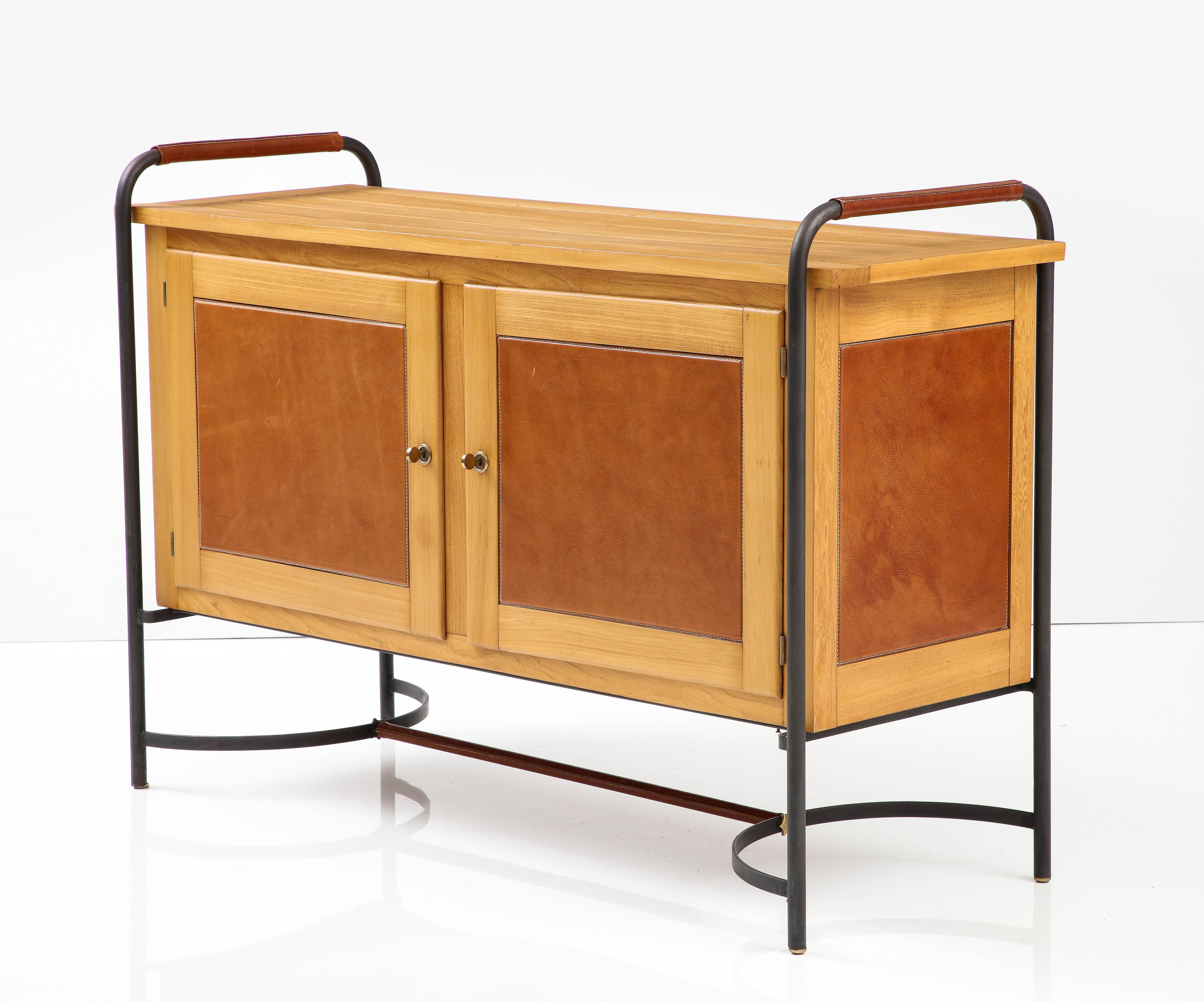 Mid-20th Century Rare Equestrian-Style Cabinet by Jacques Adnet, France, c. 1950s