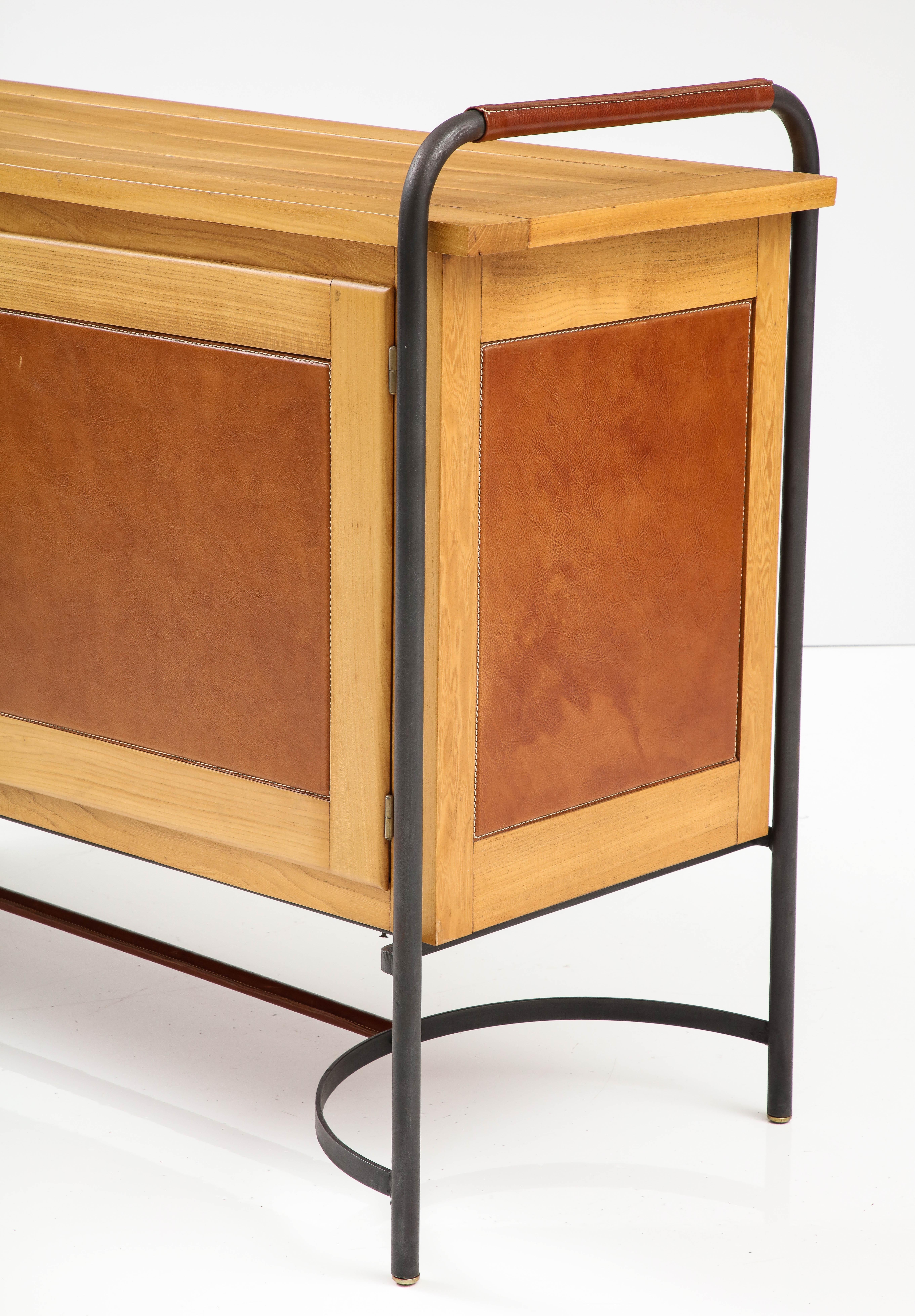Leather Rare Equestrian-Style Cabinet by Jacques Adnet, France, c. 1950s