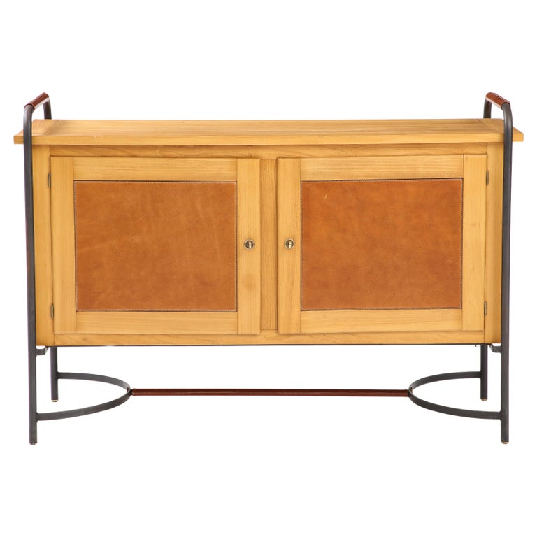 Rare Equestrian-Style Cabinet by Jacques Adnet, France, c. 1950s For Sale