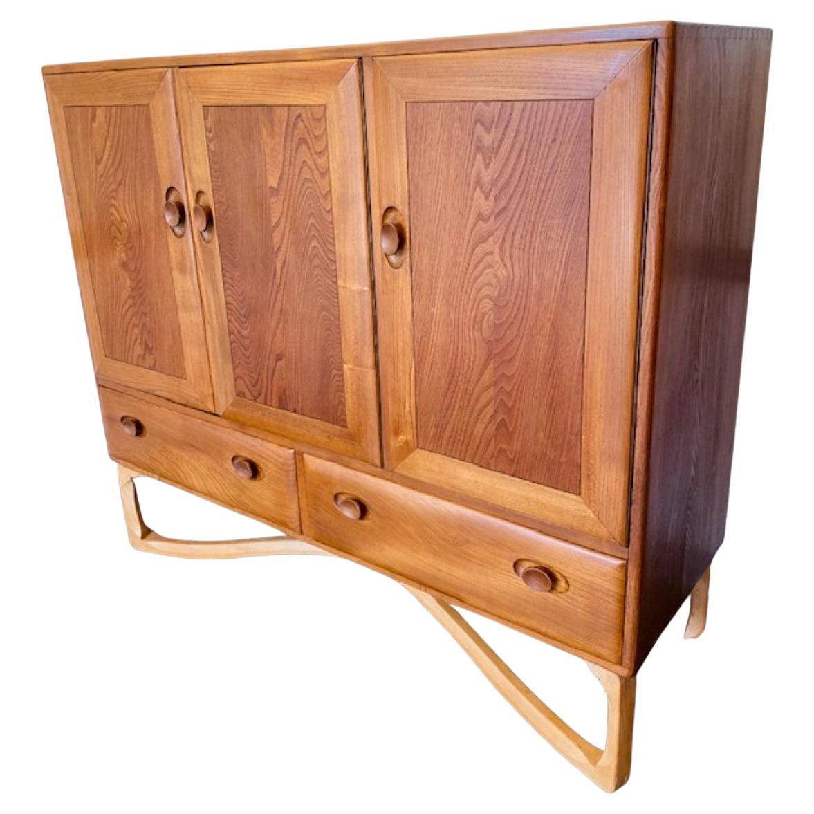 Rare Ercol Tall Sideboard / Drinks Cabinet, English, by Lucian Ercolani, 1960s For Sale