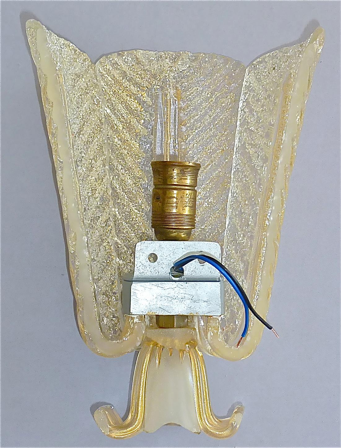 Rare Ercole Barovier Toso Flower Leaf Sconce Lamp Gold Murano Glass Art Deco For Sale 3