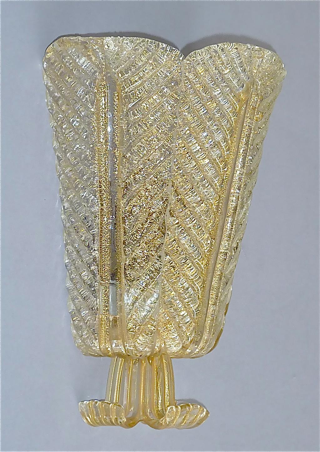 Rare Ercole Barovier Toso Flower Leaf Sconce Lamp Gold Murano Glass Art Deco For Sale 12