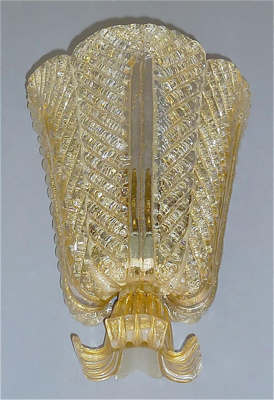 Rare Ercole Barovier Toso Flower Leaf Sconce Lamp Gold Murano Glass Art Deco In Good Condition For Sale In Nierstein am Rhein, DE