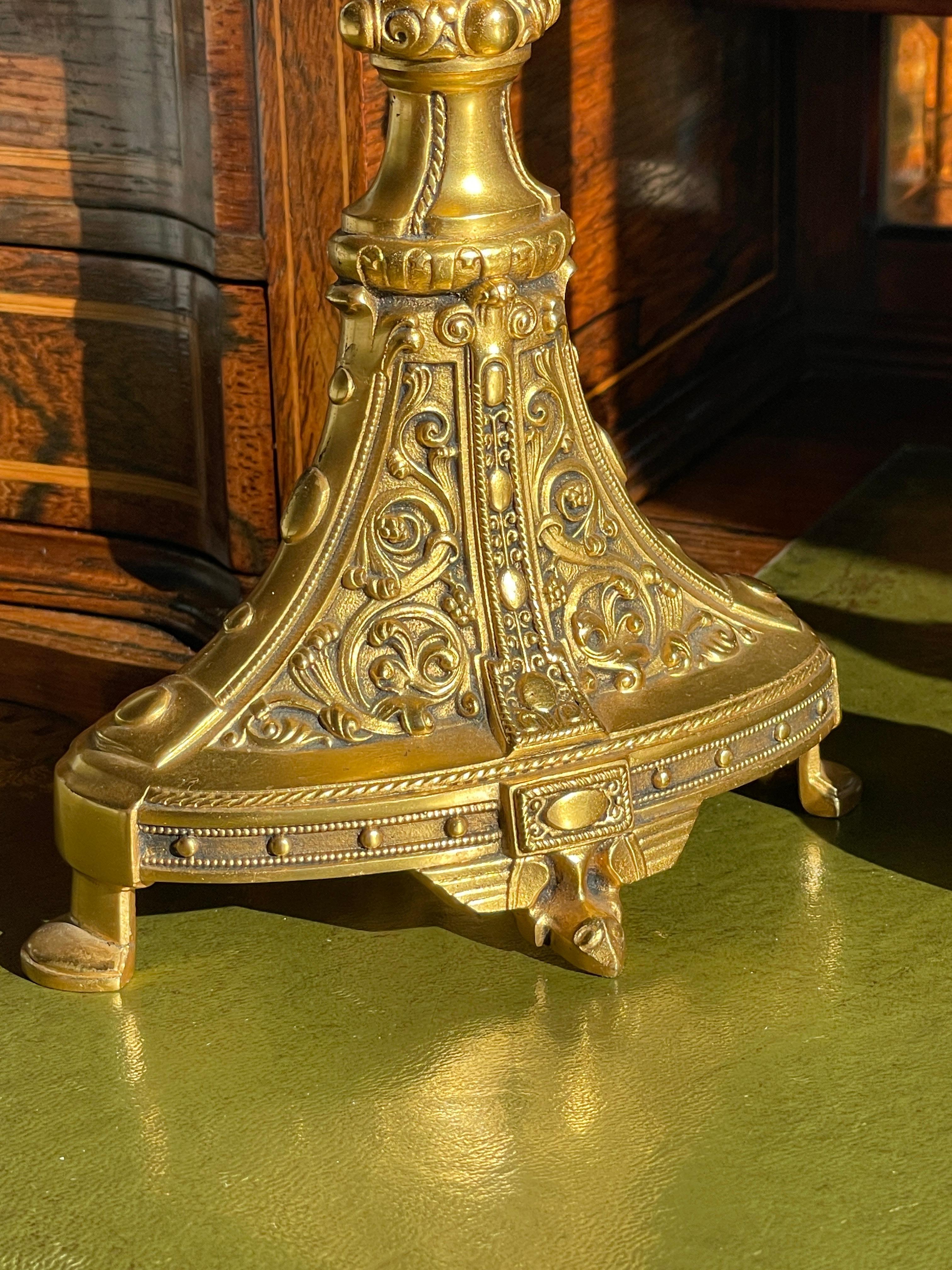 Rare Erhard & Sohne Gilt Brass Crucifix & Pair of Candle Holders w. Latin Text 10