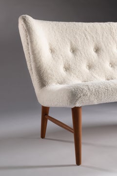 Rare Erik Bertil Karlén Curved Little White Sofa, Sweden, 1940s