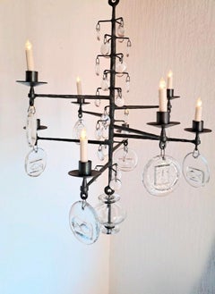 Rara araña de hierro y cristal de ocho brazos de Erik Hoglund, Suecia, hacia la década de 1970