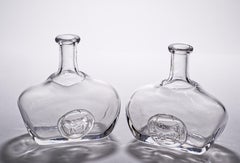 Rare Erik Höglund for Boda Sweden Pair of Bottles with Embossed Bull, 1960s