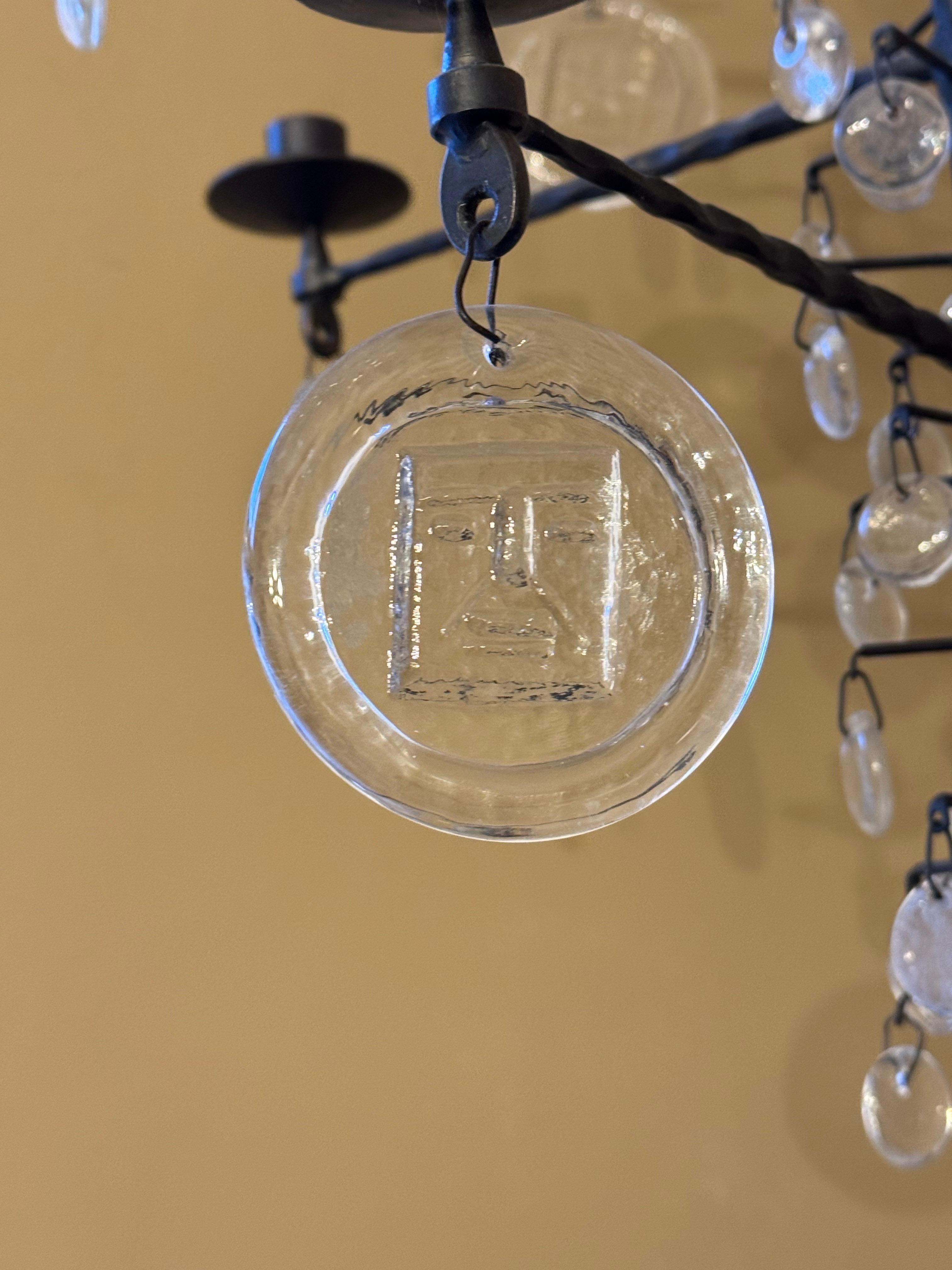 Vetro Raro lampadario di grandi dimensioni in ferro e vetro di Erik Hoglund, Svezia, circa anni '70 in vendita