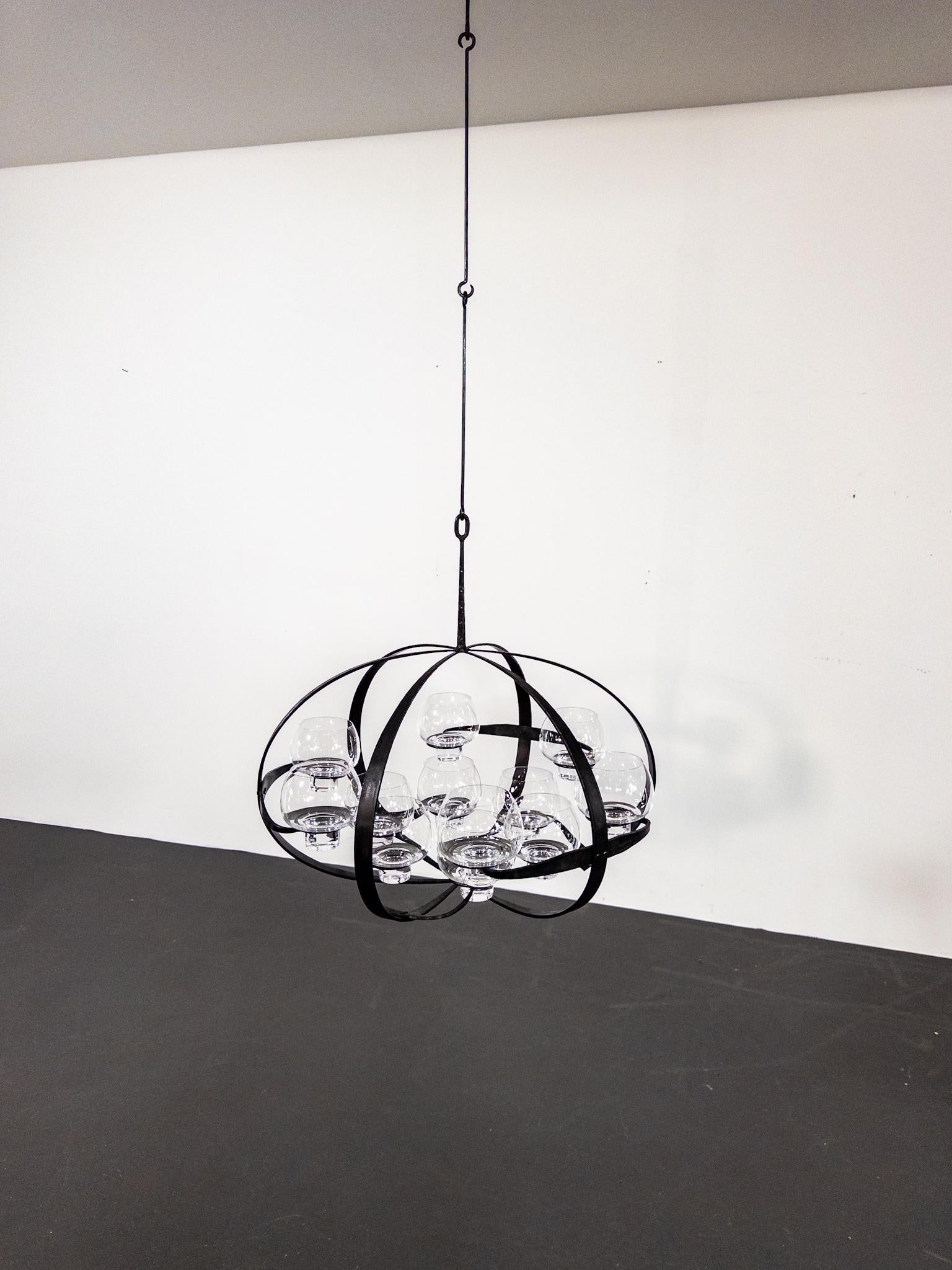 Svedese Raro lampadario in ferro e vetro 
