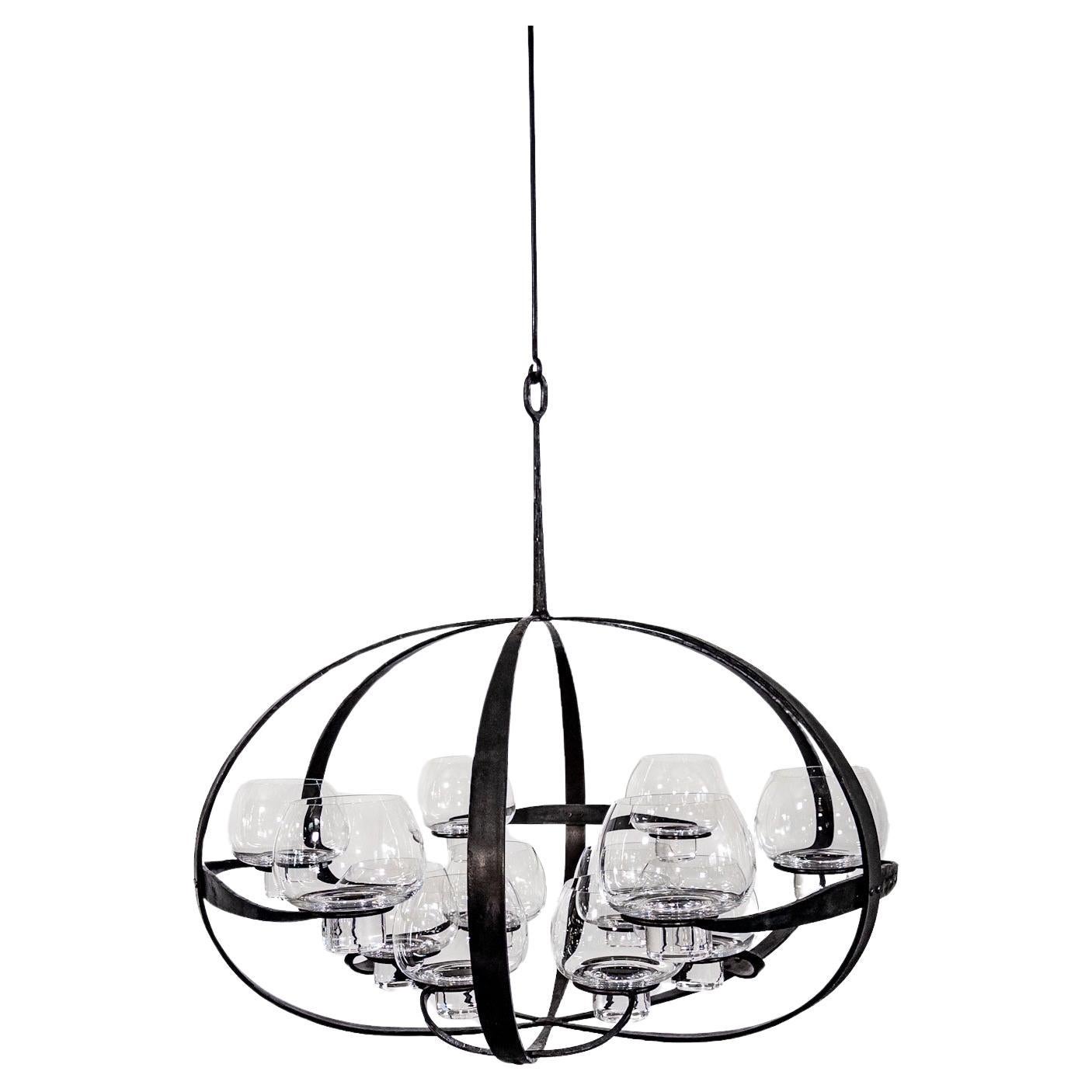 Seltener Erik Höglund & Lars Larsson Ovalen-Kronleuchter aus Eisen und Glas