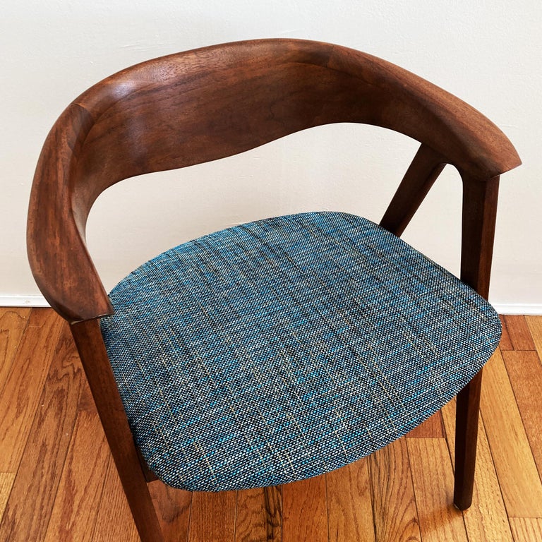 Rare Erik Kirgegaard Model 52 Walnut Armchair with Blue Tweed Seat For Sale 2