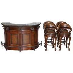 Rare Ernest Hemingway Trophy Home Bar & Four Brown Leather Revolving Bar Stools