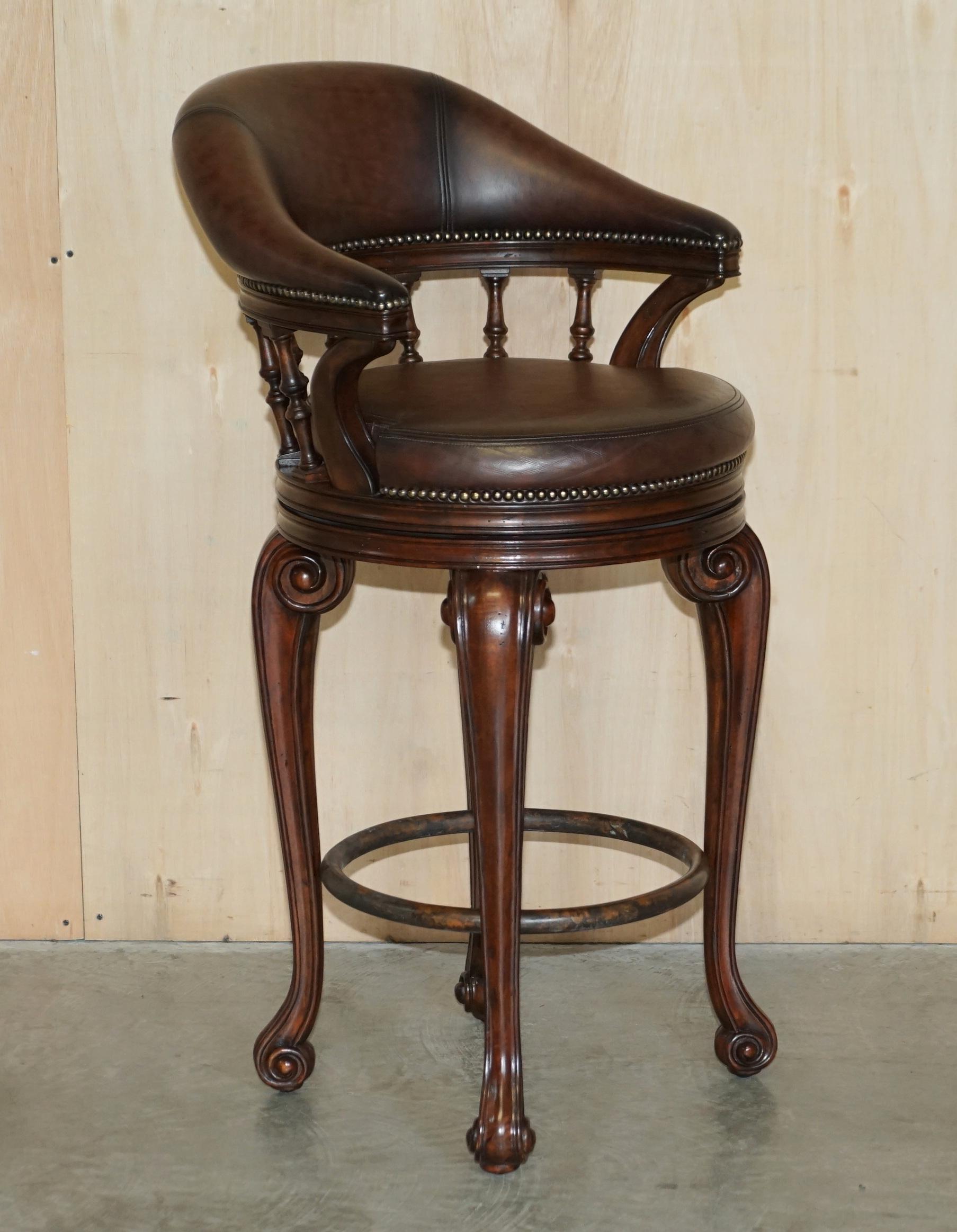 Rare Ernest Hemingway Trophy Home Bar & Two Brown Leather Revolving Bar Stools 6