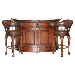 Rare Ernest Hemingway Trophy Home Bar & Two Brown Leather Revolving Bar Stools