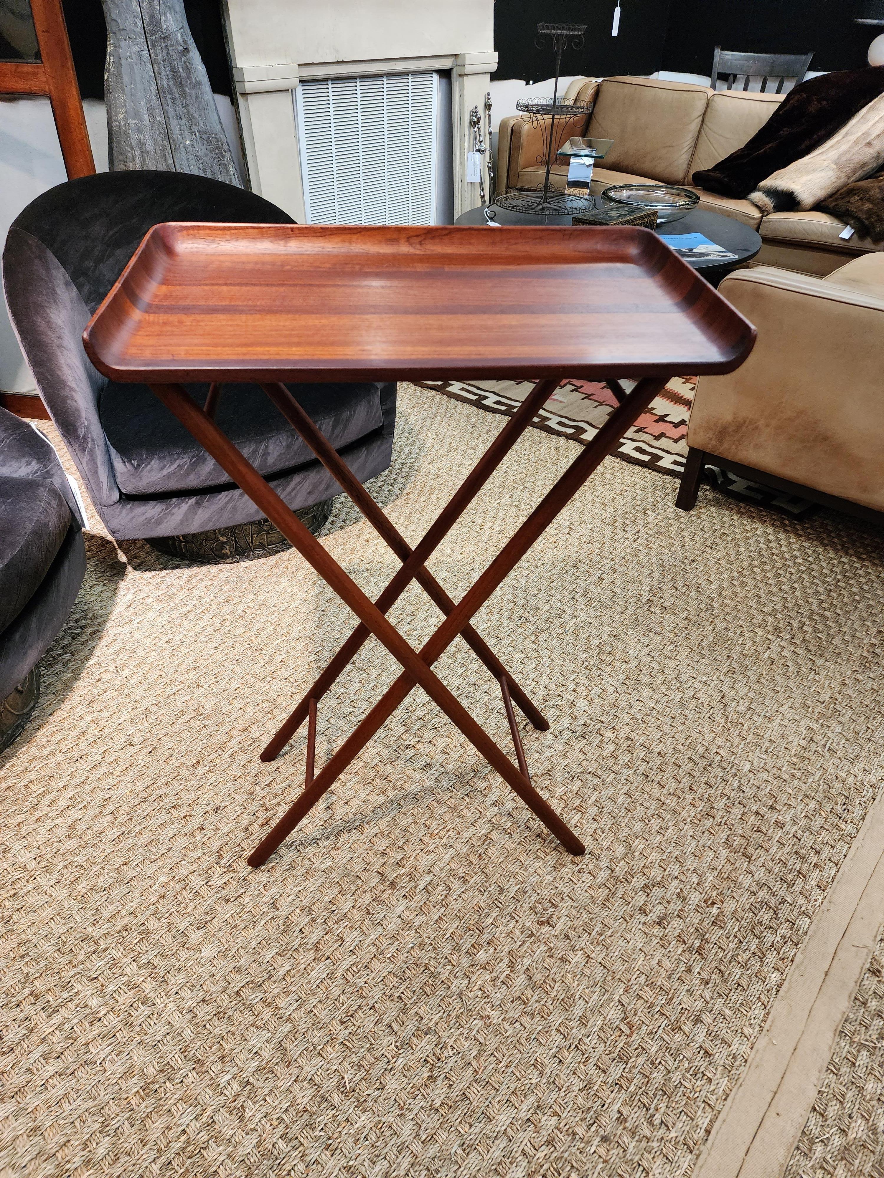 Rare Ernest Sohn Staved Siamese Teak Folding High Tray  In Excellent Condition In Hudson, NY