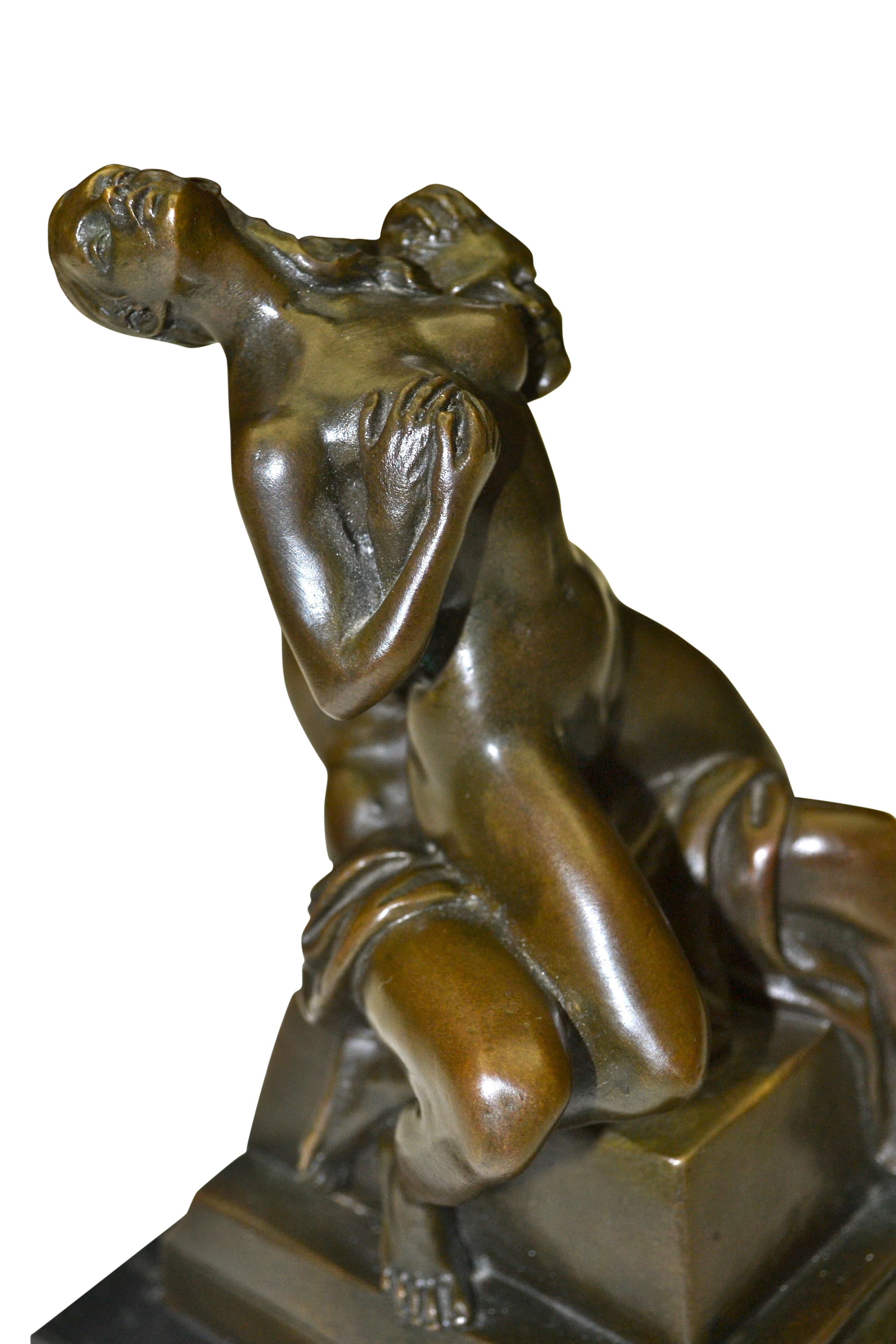 Erotic Patinated Bronze Sculpture after Bruno Zach, Austria 1