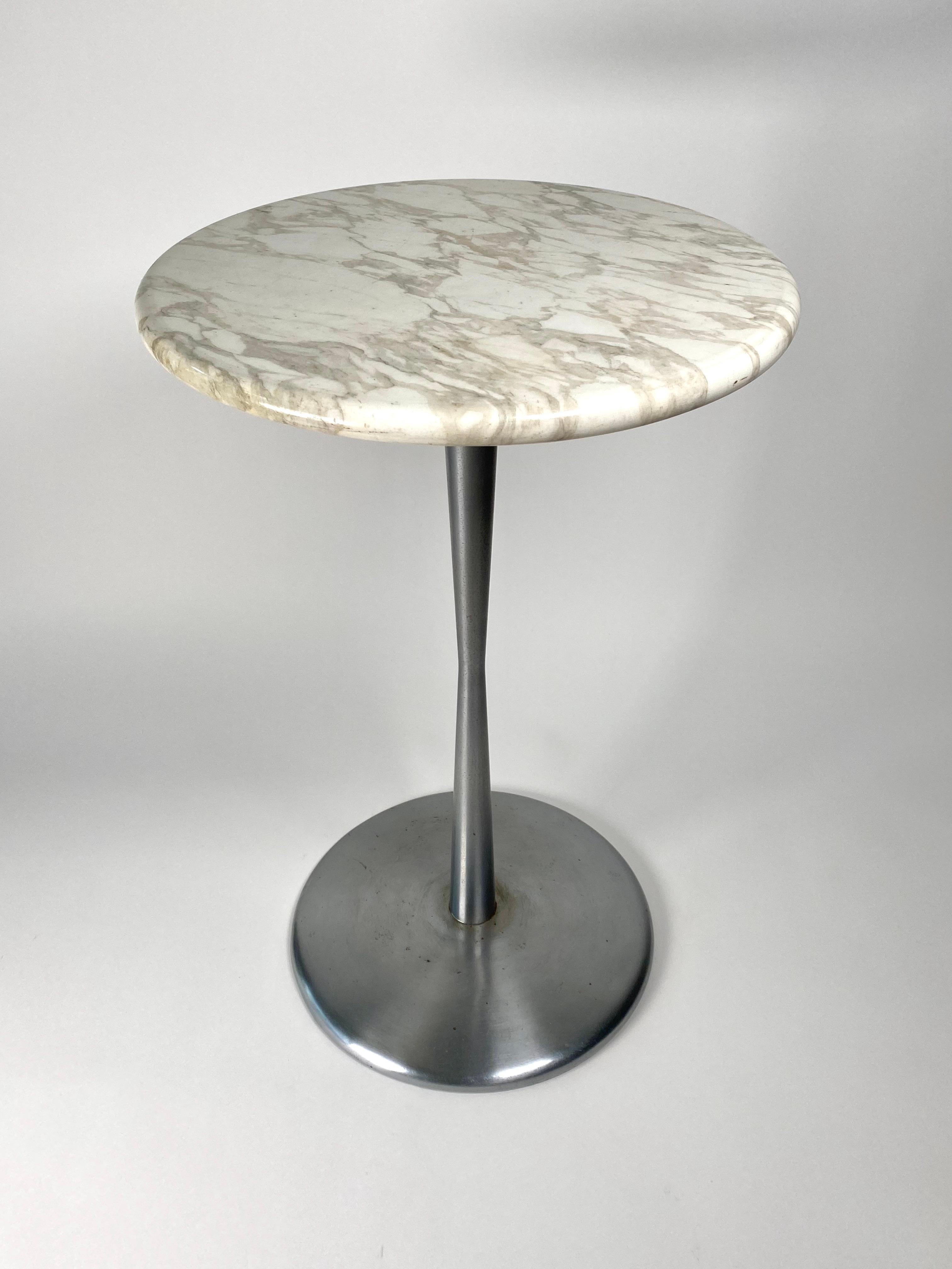 Mid-Century Modern Rare Erwine & Estelle Laverne Originals Marble & Brushed Chrome Side Table For Sale