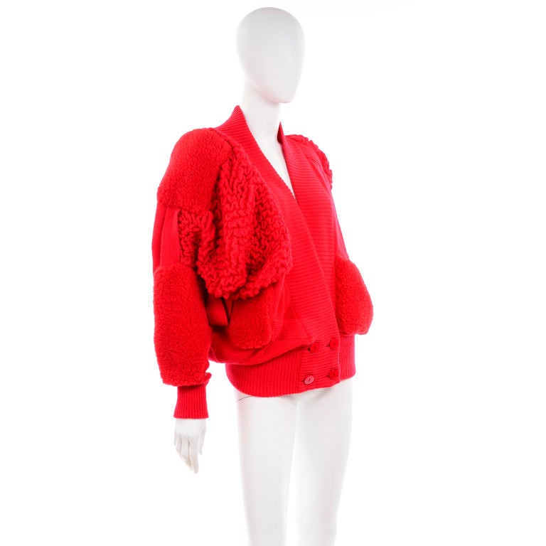 Rare Escada 1980s Red Knit Avant Garde Oversized Vintage Sweater In Excellent Condition In Portland, OR