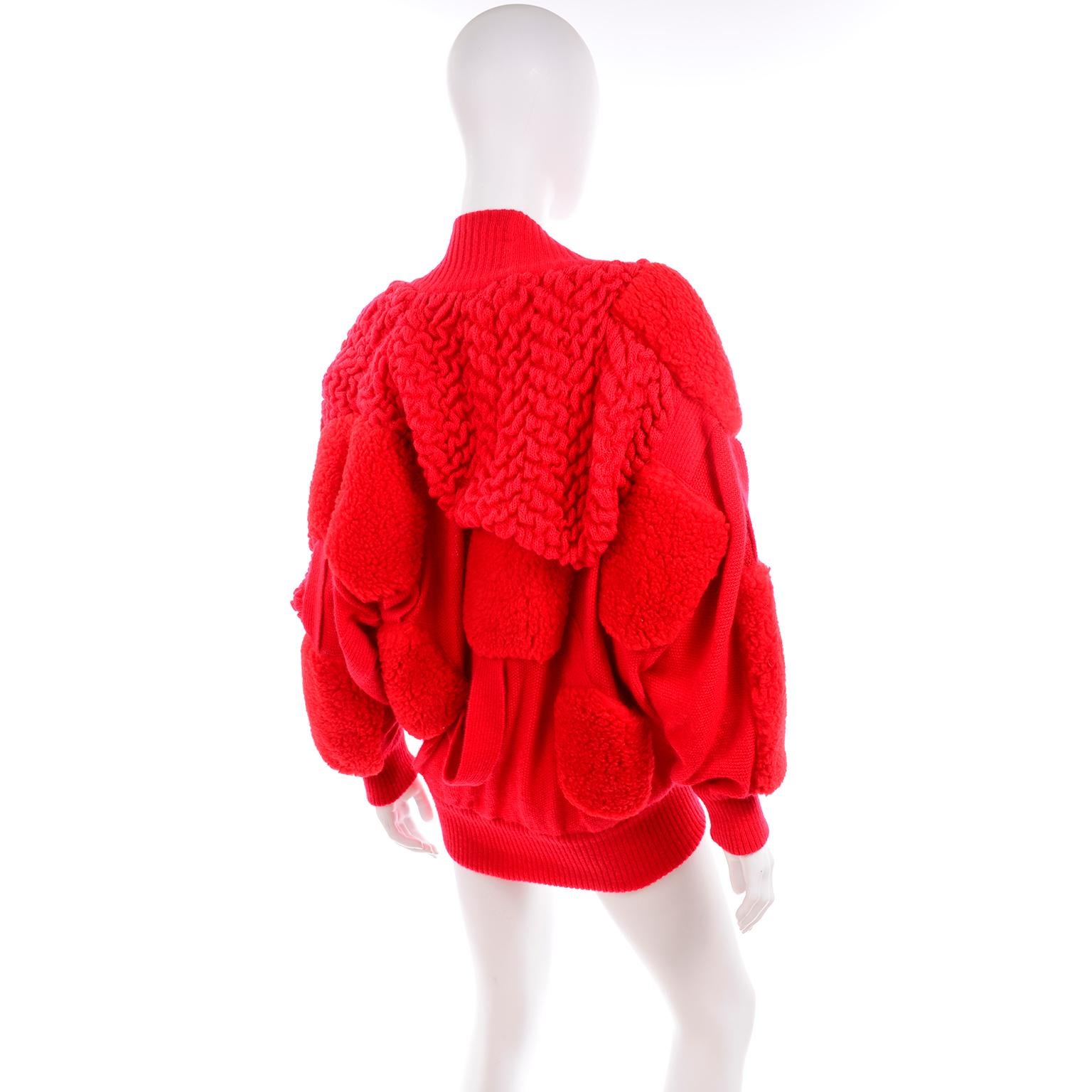 Women's Rare Escada 1980s Red Knit Avant Garde Oversized Vintage Sweater