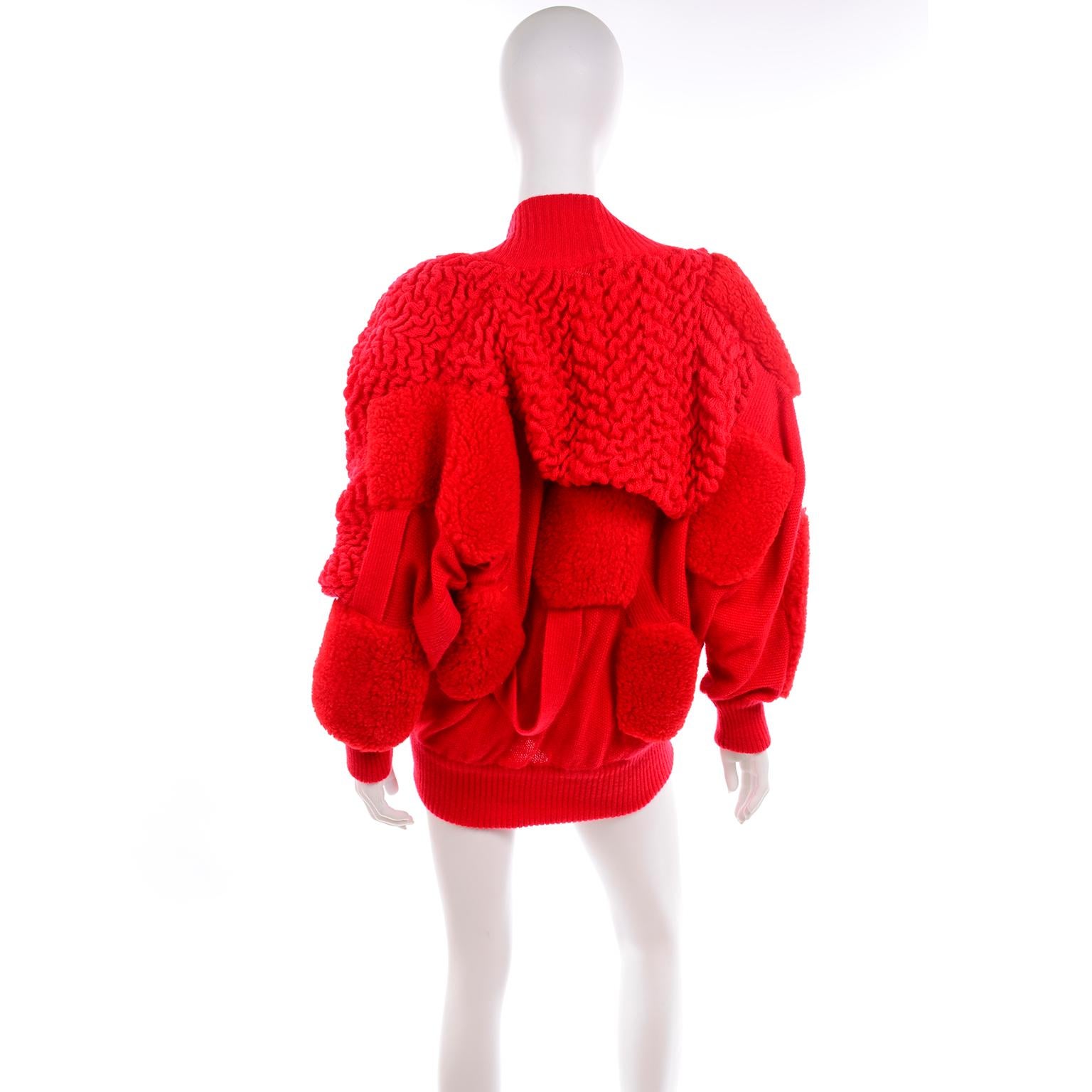 Rare Escada 1980s Red Knit Avant Garde Oversized Vintage Sweater 1