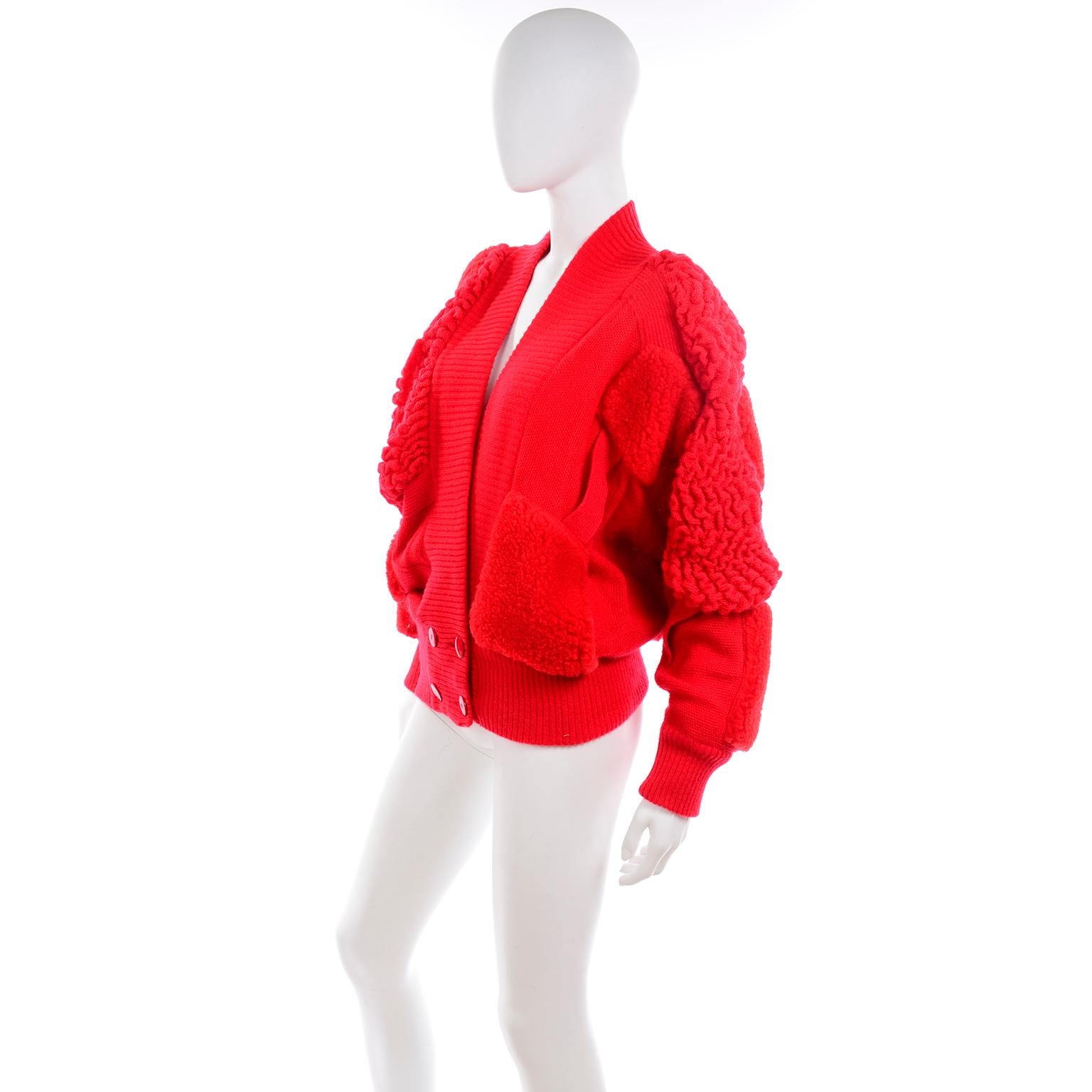 Women's Rare Escada 1980s Red Knit Avant Garde Oversized Vintage Sweater