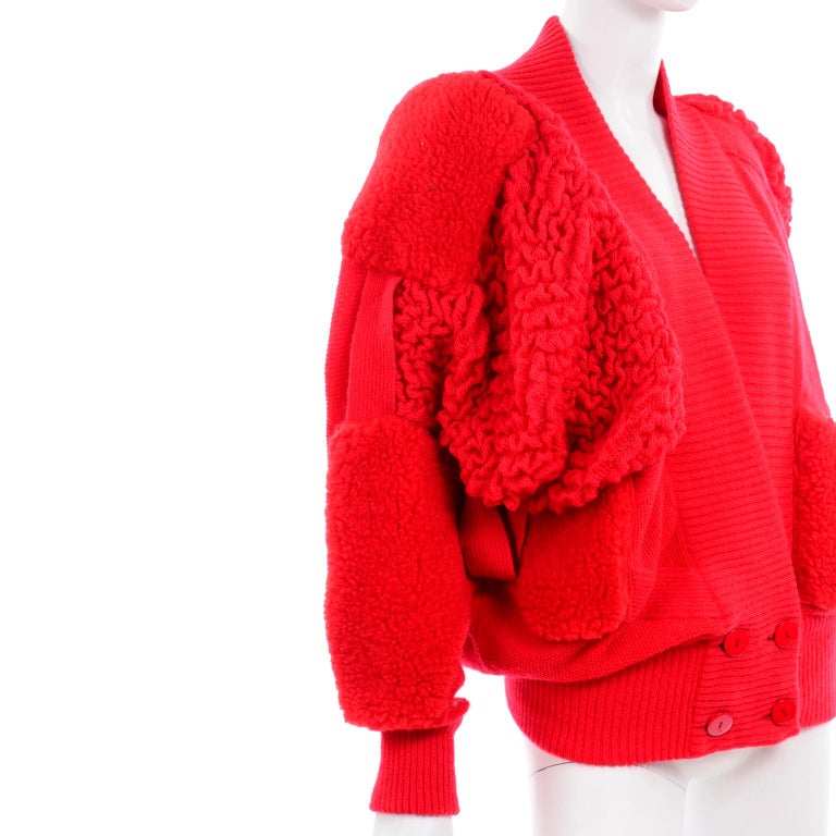 Rare Escada 1980s Red Knit Avant Garde Oversized Vintage Sweater at