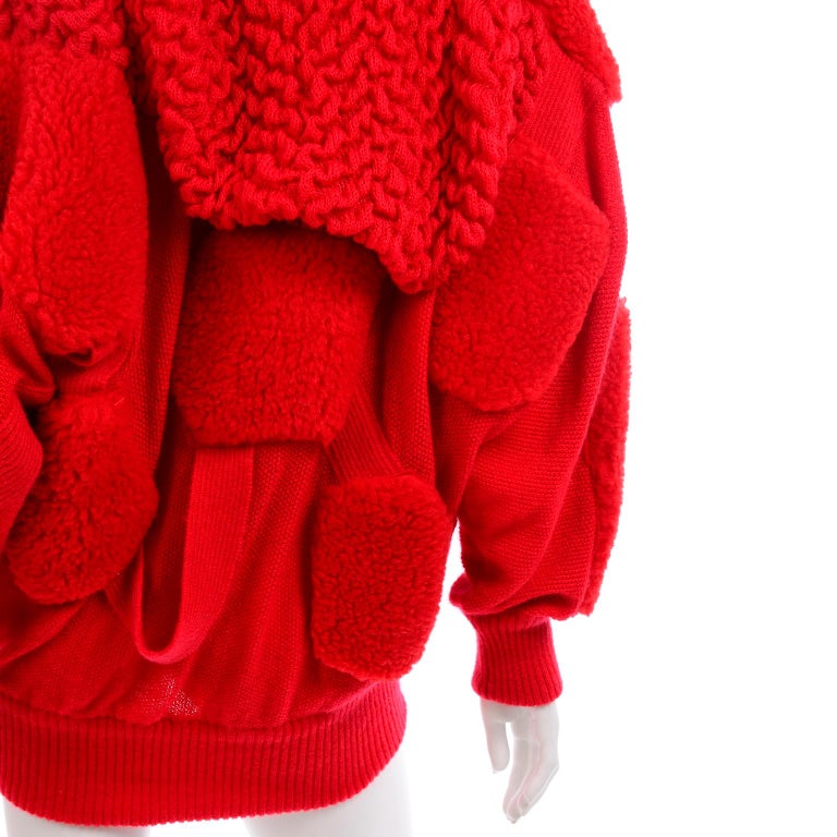 Rare Escada 1980s Red Knit Avant Garde Oversized Vintage Sweater 5