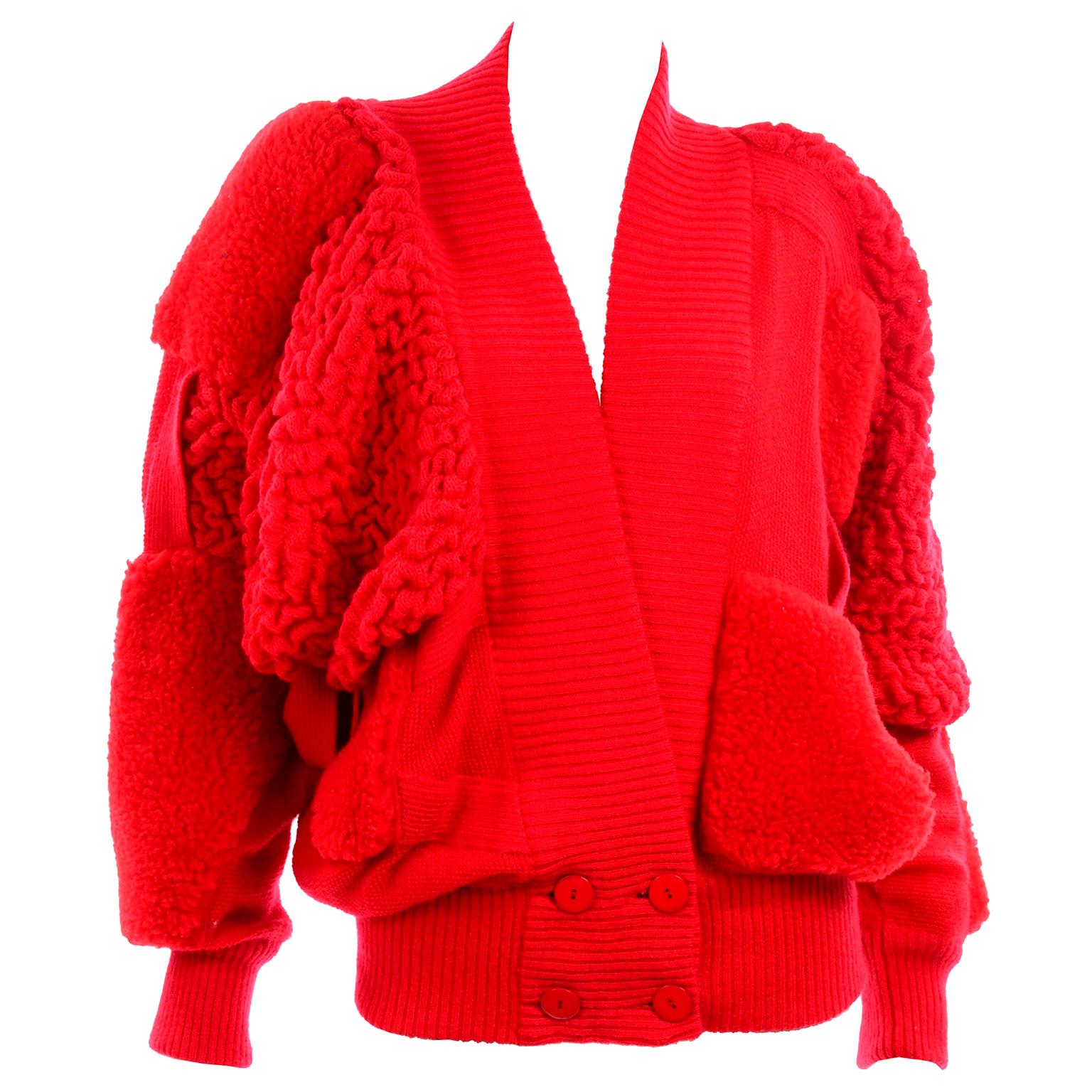 Rare Escada 1980s Red Knit Avant Garde Oversized Vintage Sweater