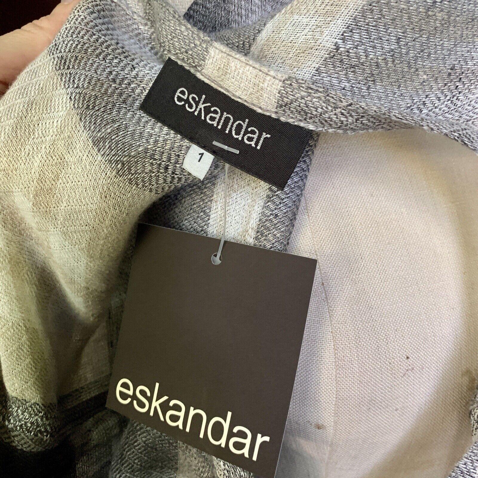 Rare ESKANDAR 3/4 Length Side Pleated Round Neck Coat Gauze LINEN Check Sz 1 For Sale 5