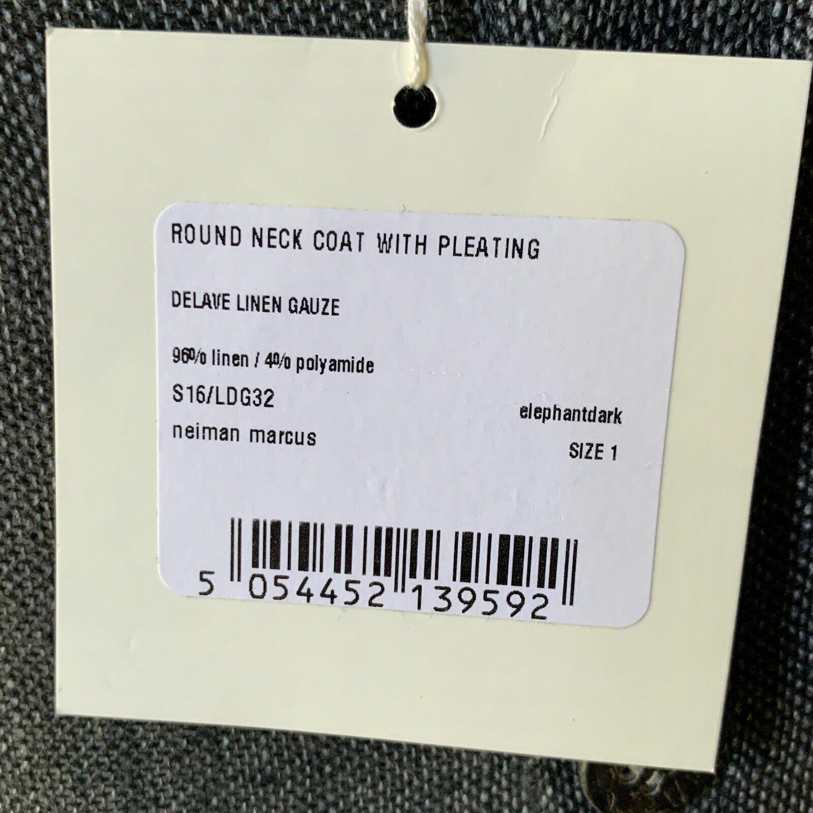Rare ESKANDAR Delave Linen Gauze Round Neck Coat Pleating ELEPHANTDARK NWT SZ 1 For Sale 6