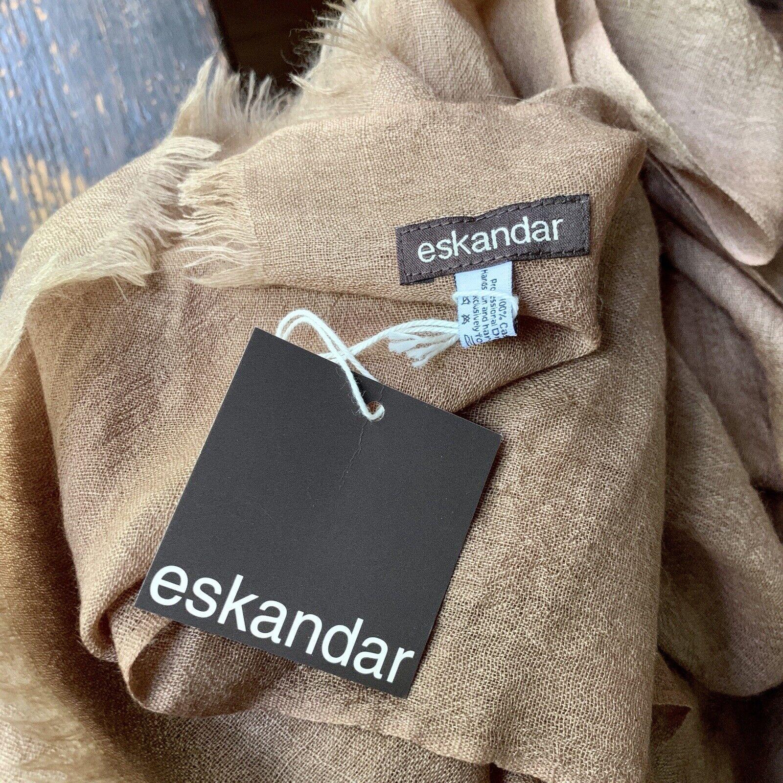 Women's or Men's Rare ESKANDAR Fine LARGE Handspun Handwoven CAMEL Dark Scarf 100% Cashmere NWT For Sale