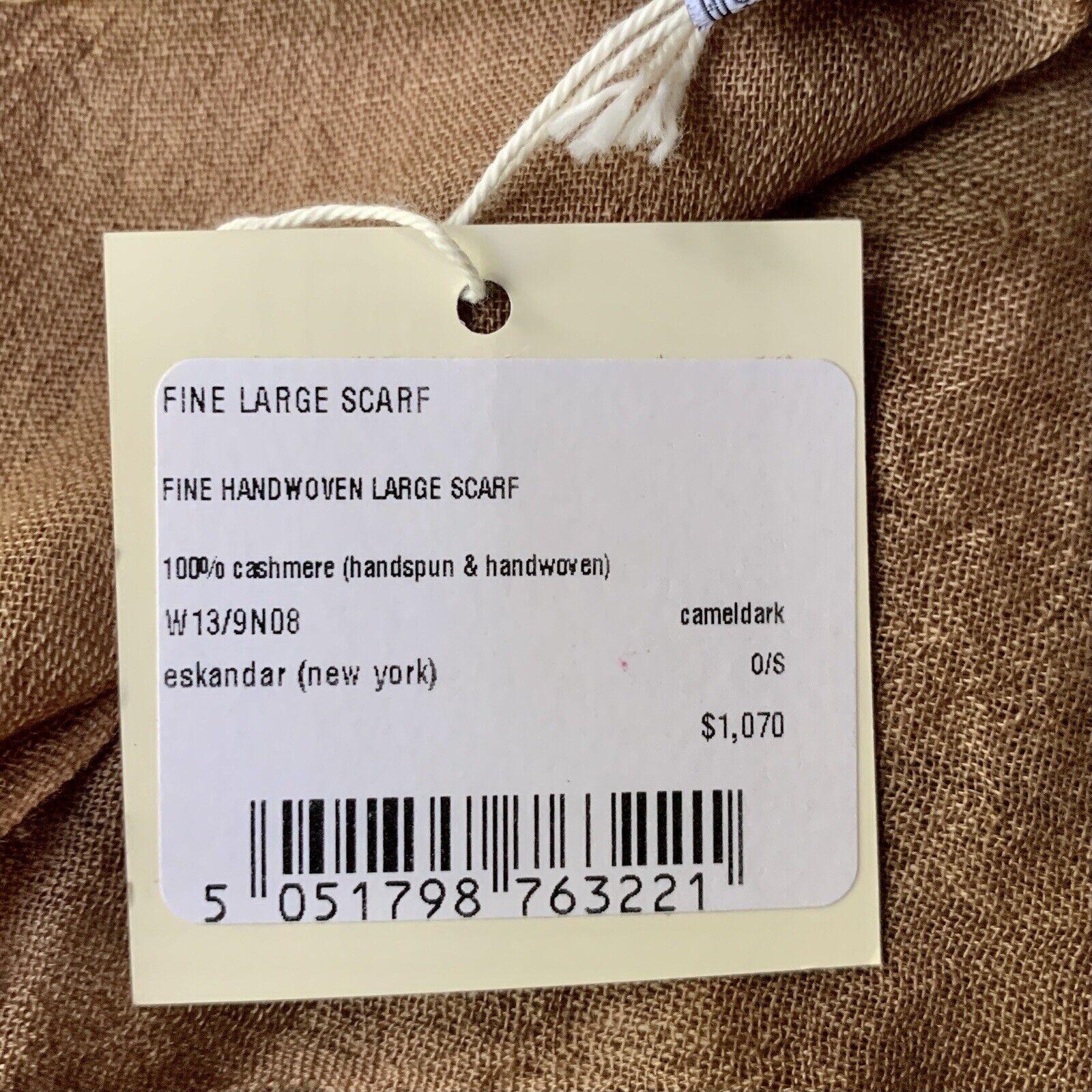 Rare ESKANDAR Fine LARGE Handspun Handwoven CAMEL Dark Scarf 100% Cashmere NWT For Sale 1