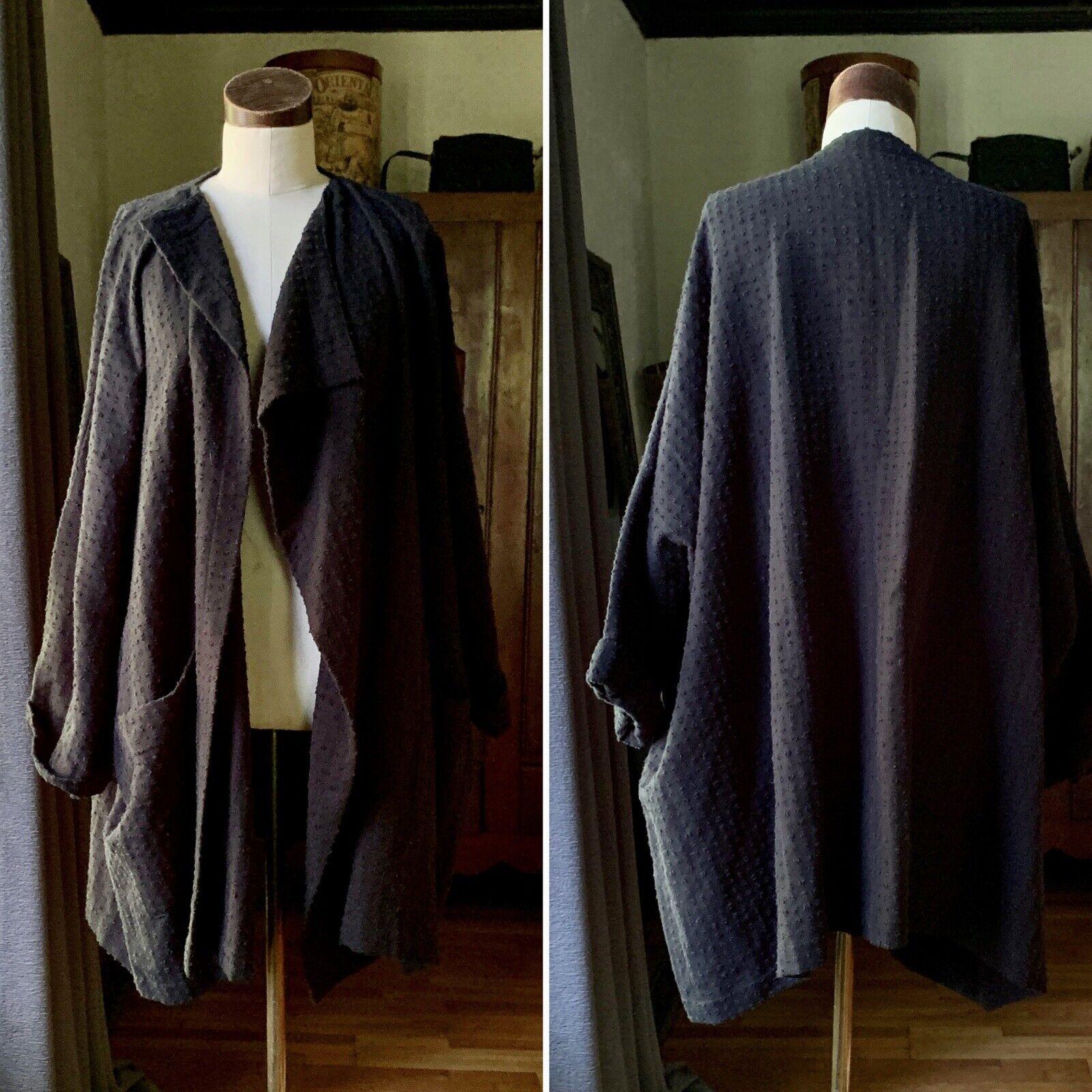 Rare ESKANDAR Shawl Collar Jacket Long BLACK Linen Sz 1 In New Condition For Sale In Asheville, NC