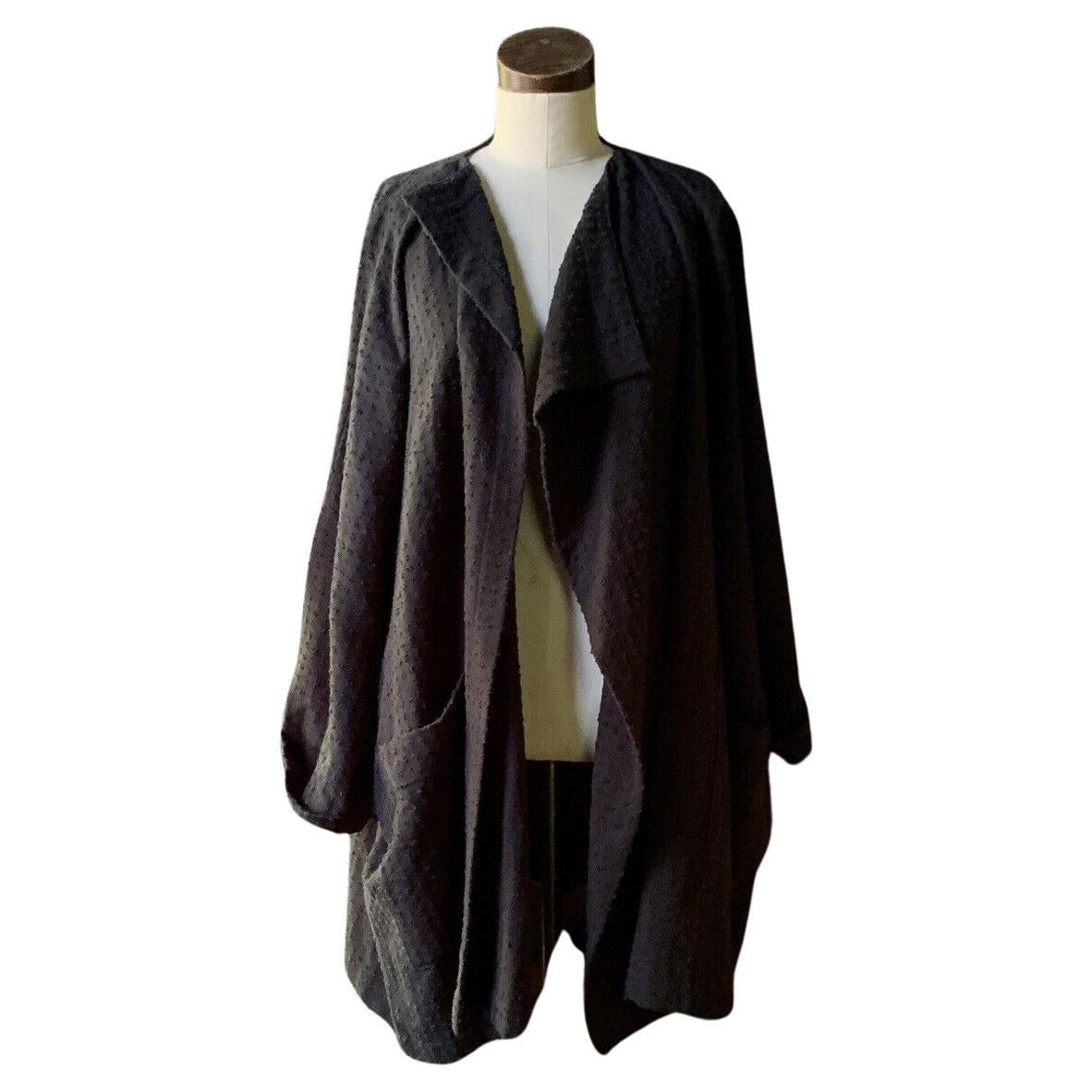 Rare ESKANDAR Shawl Collar Jacket Long BLACK Linen Sz 1 For Sale