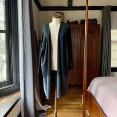 Rare ESKANDAR Sideways Knitted Slim Sleeve Open CASHMERE Teal Cardigan NWT O/S