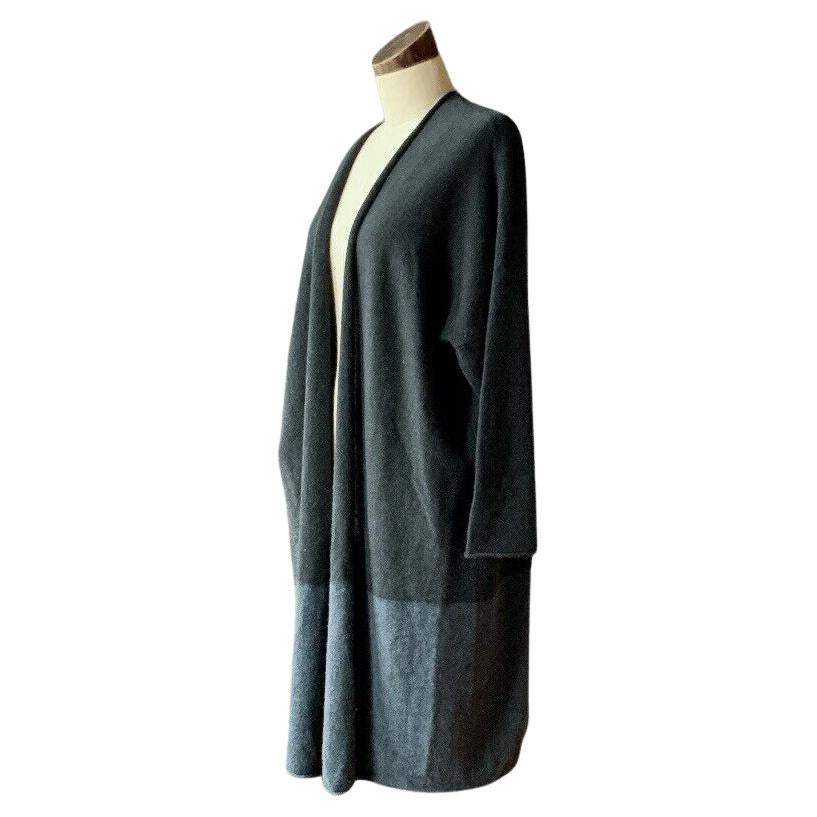 Cardigan ESkandar rare à manches minces et tricoté ouvert CASHMERE sarcelle NWT O/S en vente