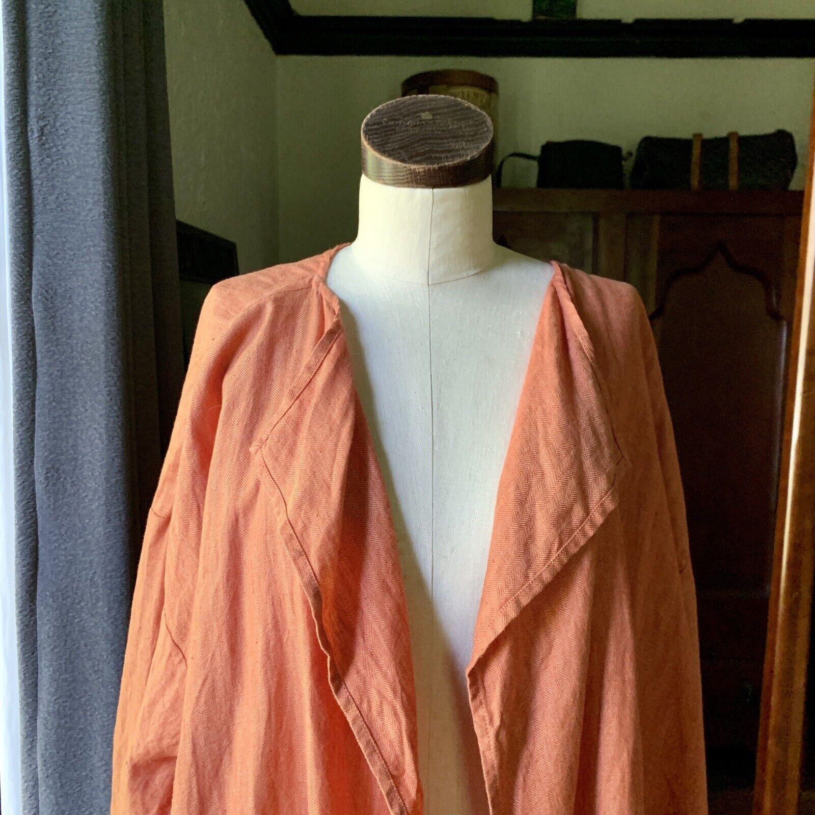 Rare ESKANDAR Smaller Front Larger Back UMBER Jacket Coat Long Plus SZ 1 LINEN In New Condition For Sale In Asheville, NC