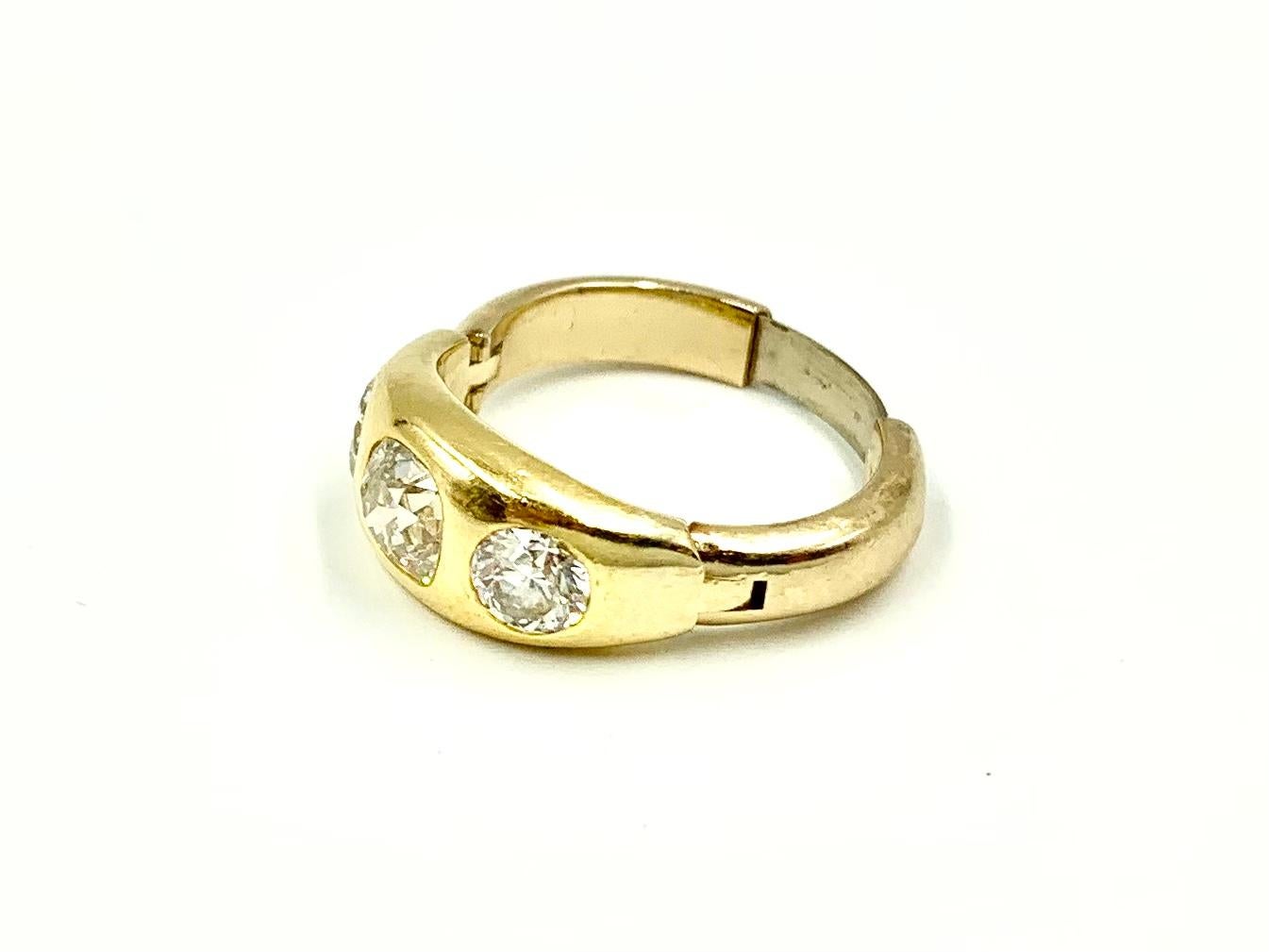 Rare Estate 1.75 TCW Diamond 14K Gold Three Stone Expandable Hinged Gypsy Ring 2