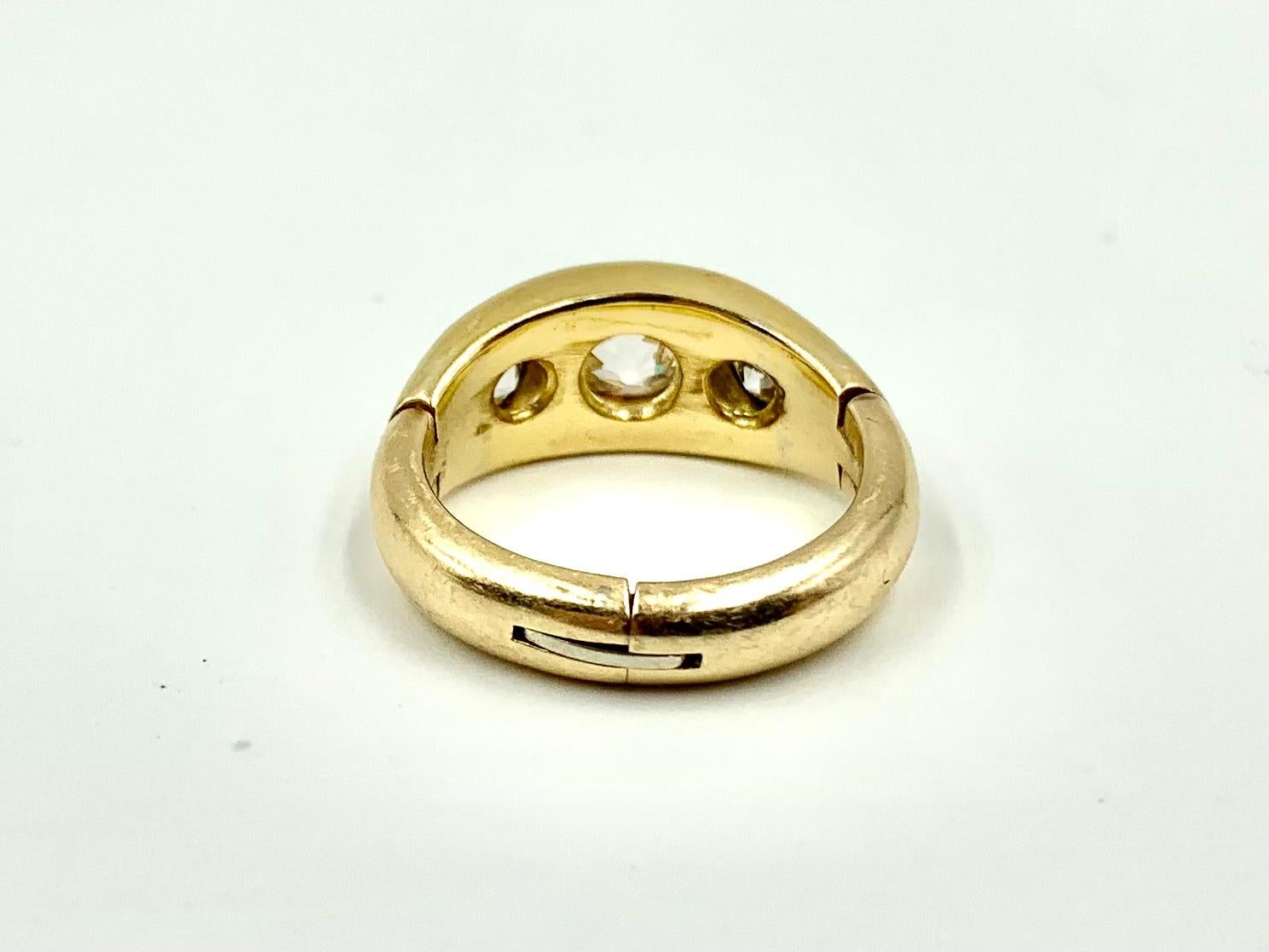 Cushion Cut Rare Estate 1.75 TCW Diamond 14K Gold Three Stone Expandable Hinged Gypsy Ring