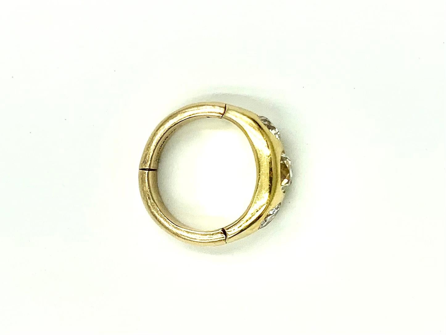 Seltener erweiterbarer Zigeunerring mit drei Steinen, Estate 1,75 TCW Diamant 14K Gold mit Scharnier 2