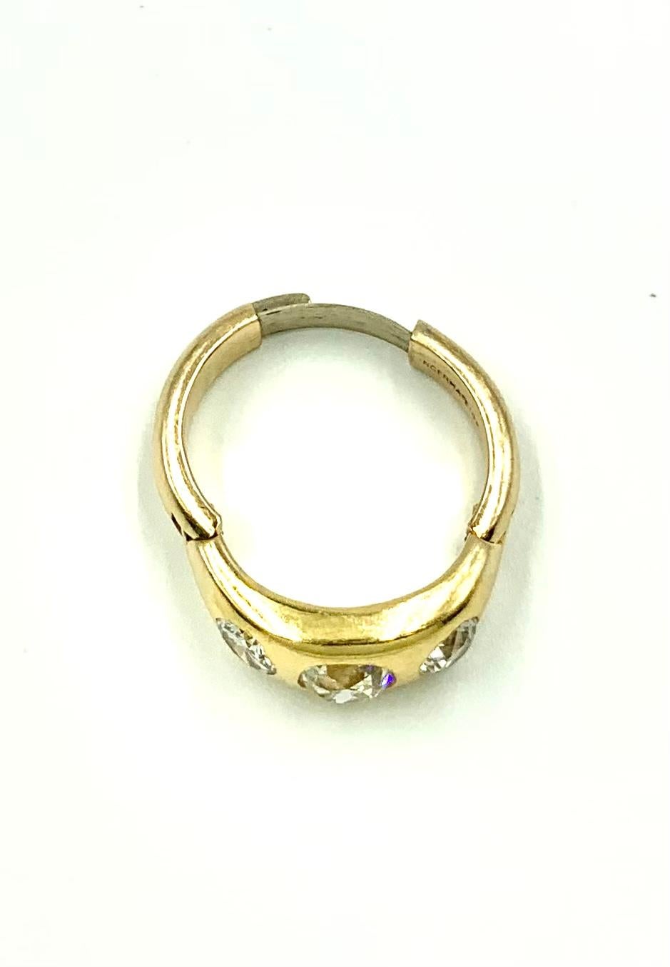 Women's or Men's Rare Estate 1.75 TCW Diamond 14K Gold Three Stone Expandable Hinged Gypsy Ring