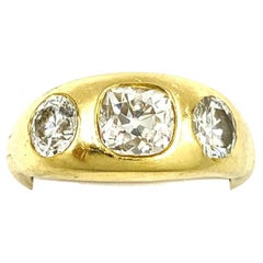Rare Estate 1.75 TCW Diamond 14K Gold Three Stone Expandable Hinged Gypsy Ring