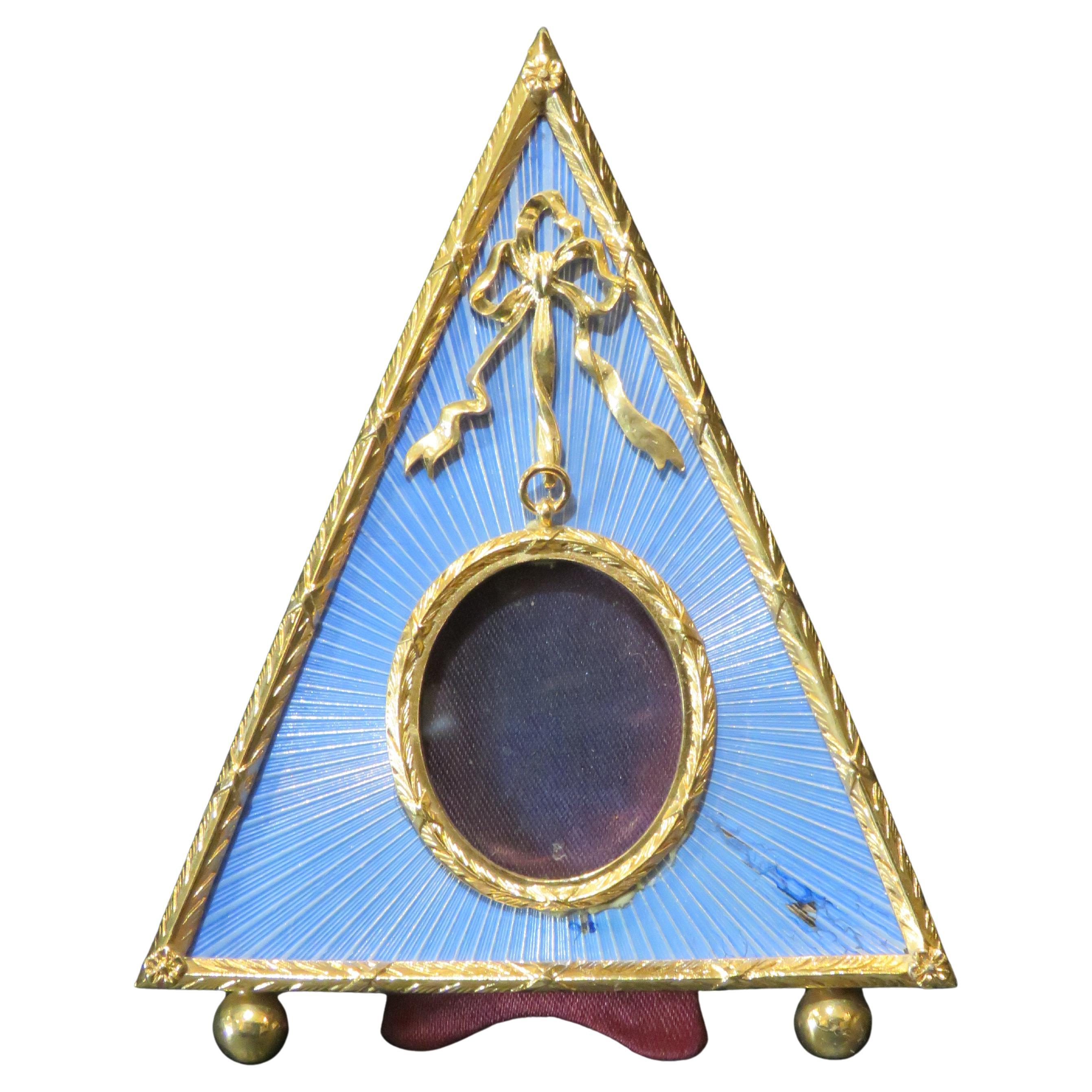 Seltene Estate Blau Emaille 24CT Gold Plate England Dreieck Miniature Fotorahmen