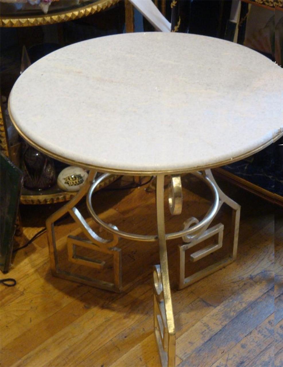 The Following Items we are Offering is this Rare Outstanding Important Art Nouveau style White Gueridon Marble Top Side Table. Beautiful Round Marble Top placed on a Gilt Gold Leaf Turned Handled Base. Among the Contents taken out of an Important