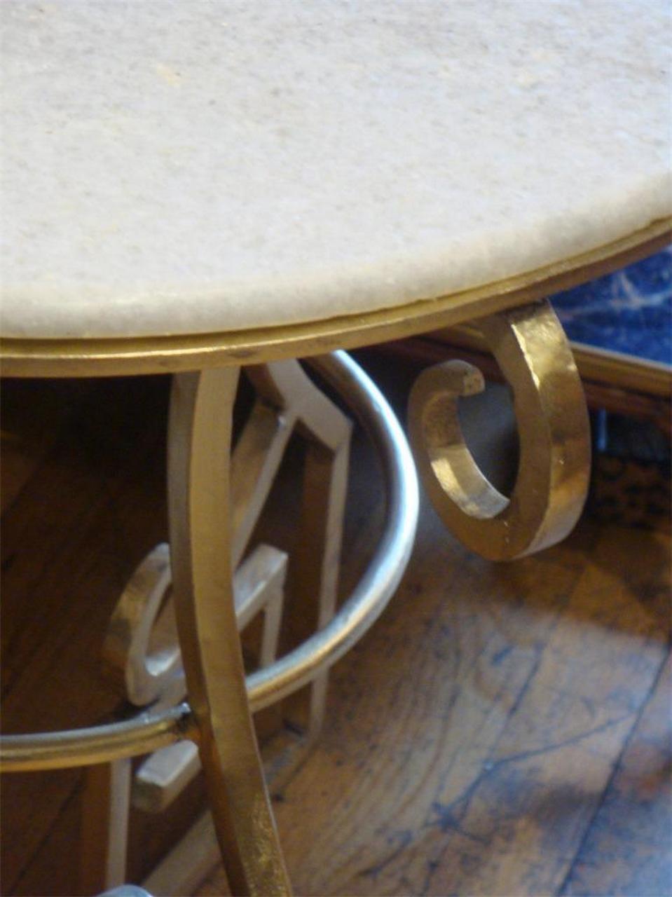 20th Century Rare Estate Gilt Art Nouveau Mount Round White Marble Table For Sale