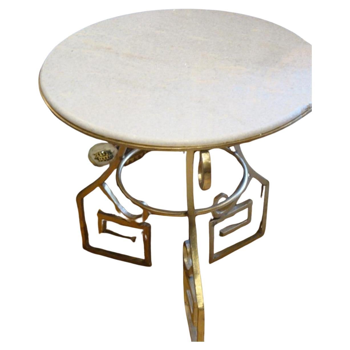 Rare Estate Gilt Art Nouveau Mount Round White Marble Table For Sale
