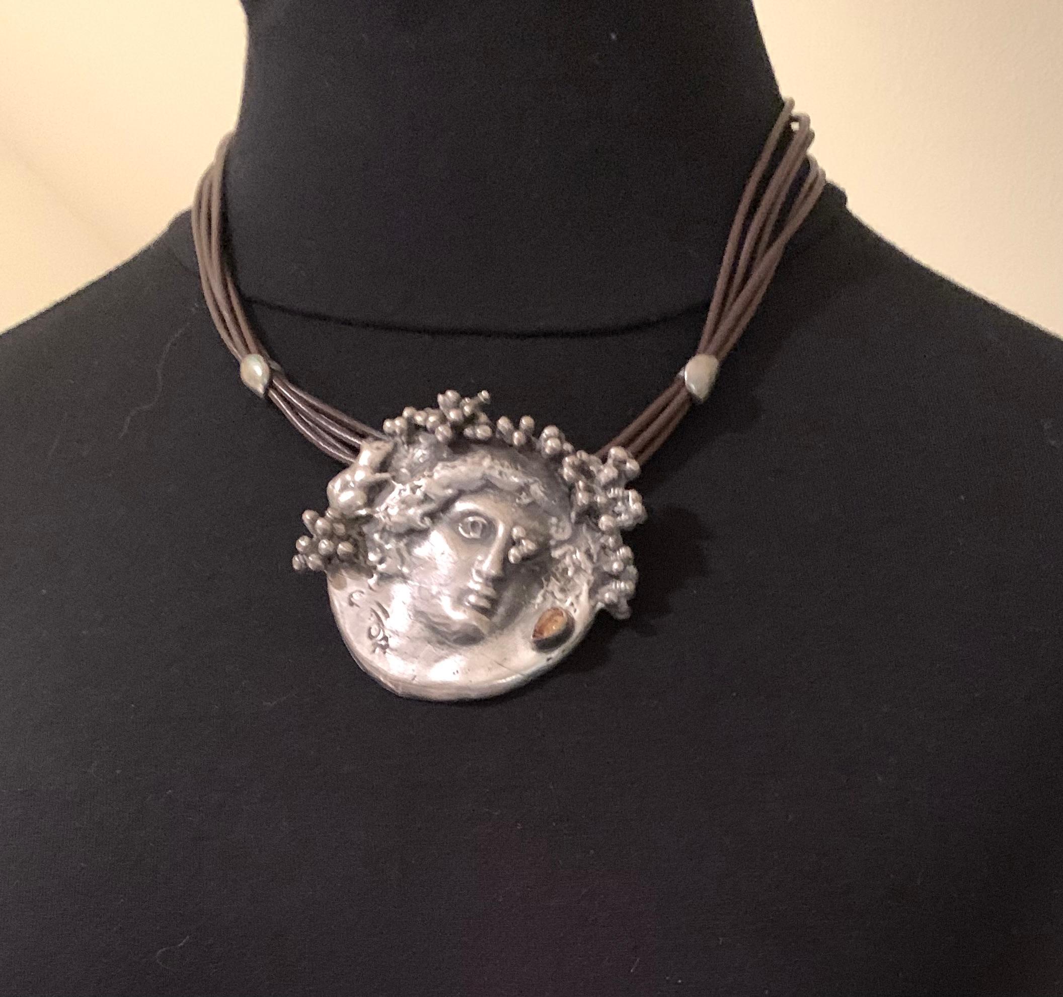 Seltene Estate Ilana Goor Dionysus Sterling Silber Edelstein gesetzt Anweisung Halskette (Postmoderne) im Angebot