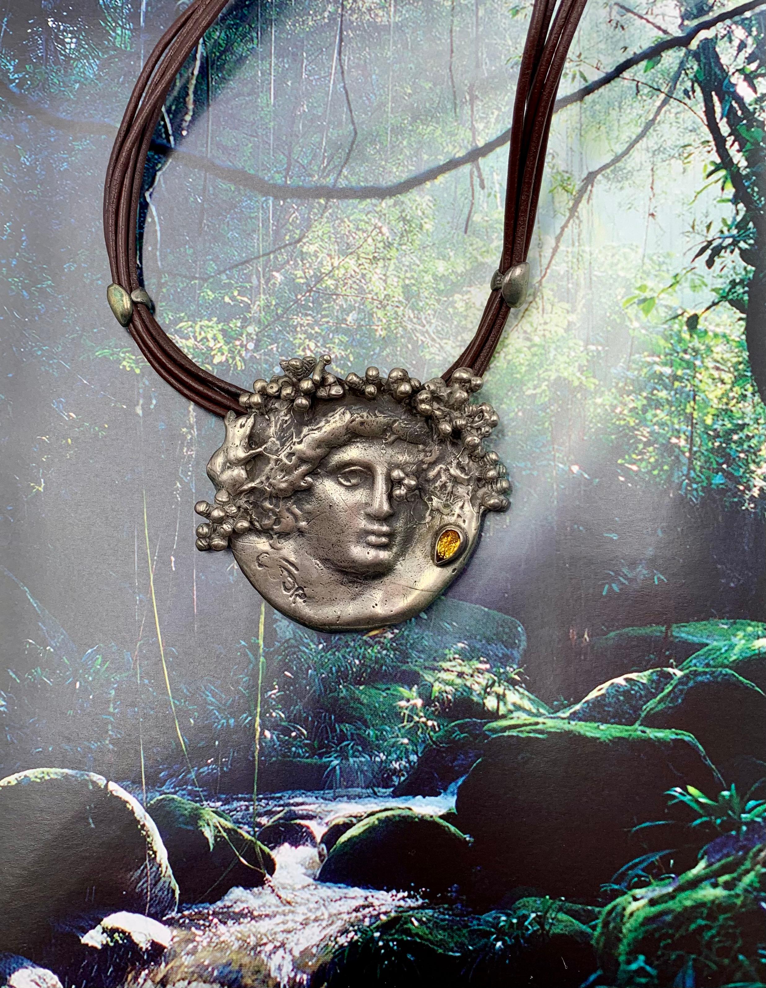 Post-Modern Rare Estate Ilana Goor Dionysus Sterling Silver Gem Set Statement Necklace For Sale