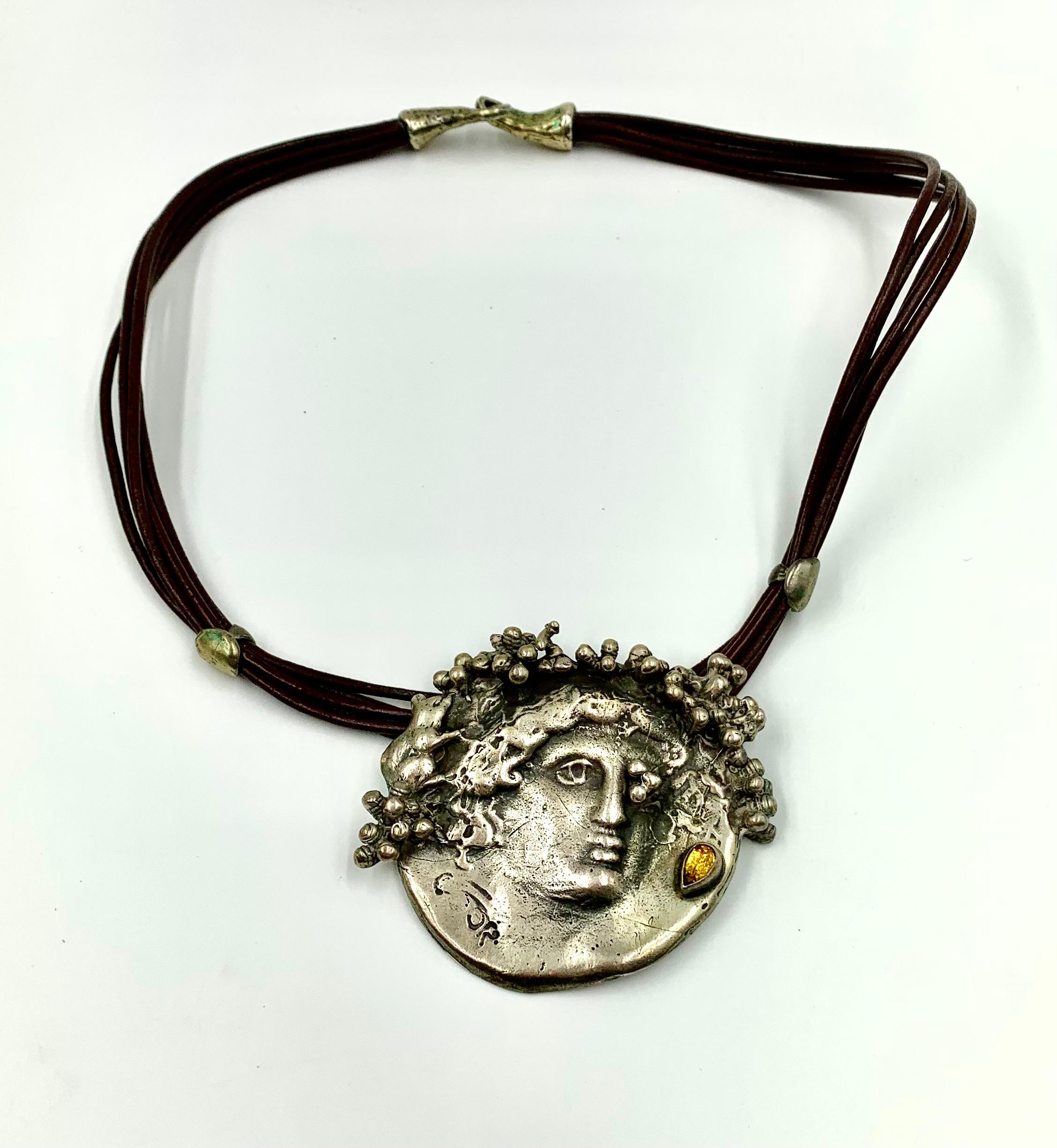 Israeli Rare Estate Ilana Goor Dionysus Sterling Silver Gem Set Statement Necklace For Sale